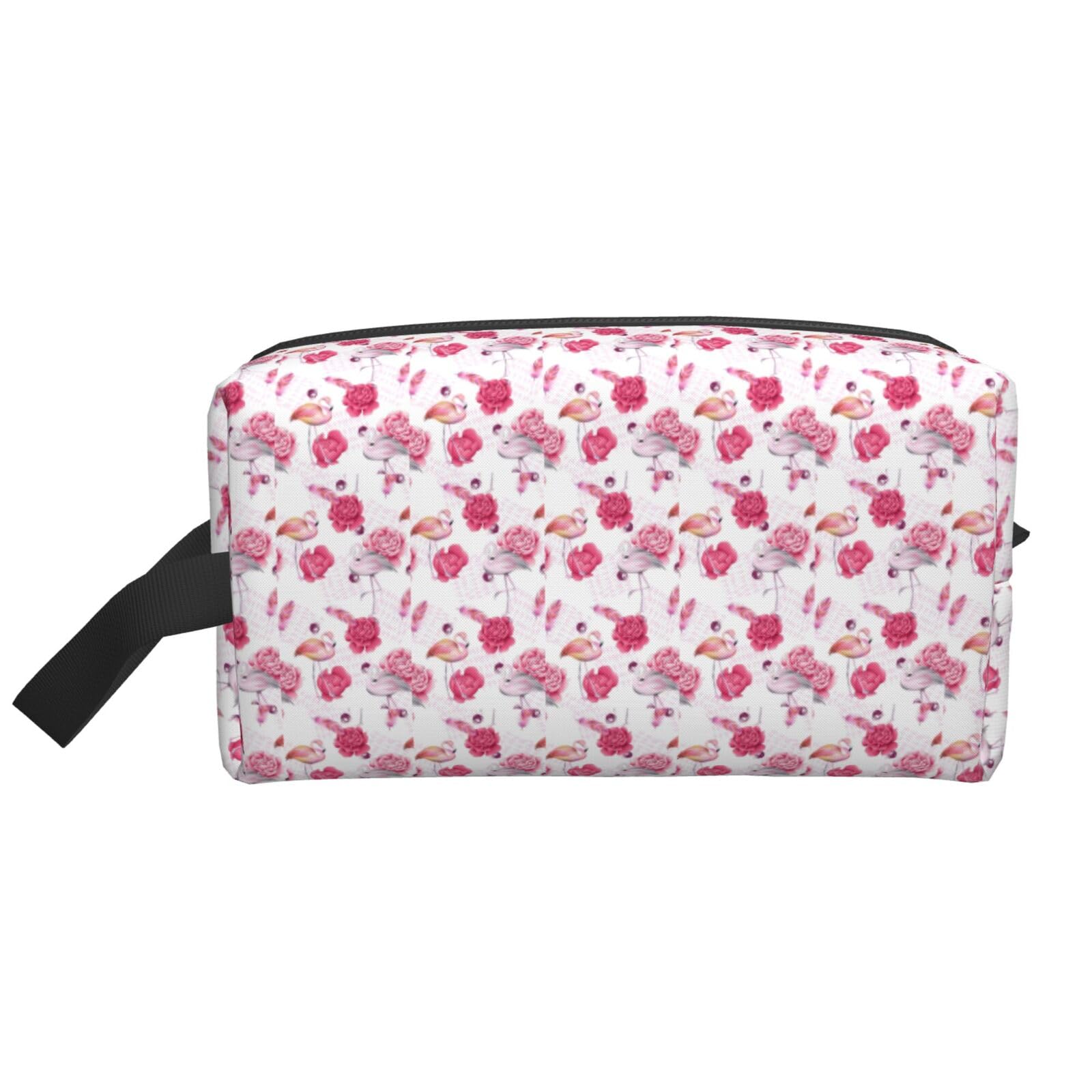 Ercgad Unisex White Red Flamingos Print Large Capacity Travel Toiletry Bag Cosmetic Pouch Daily Storage Makeup Case