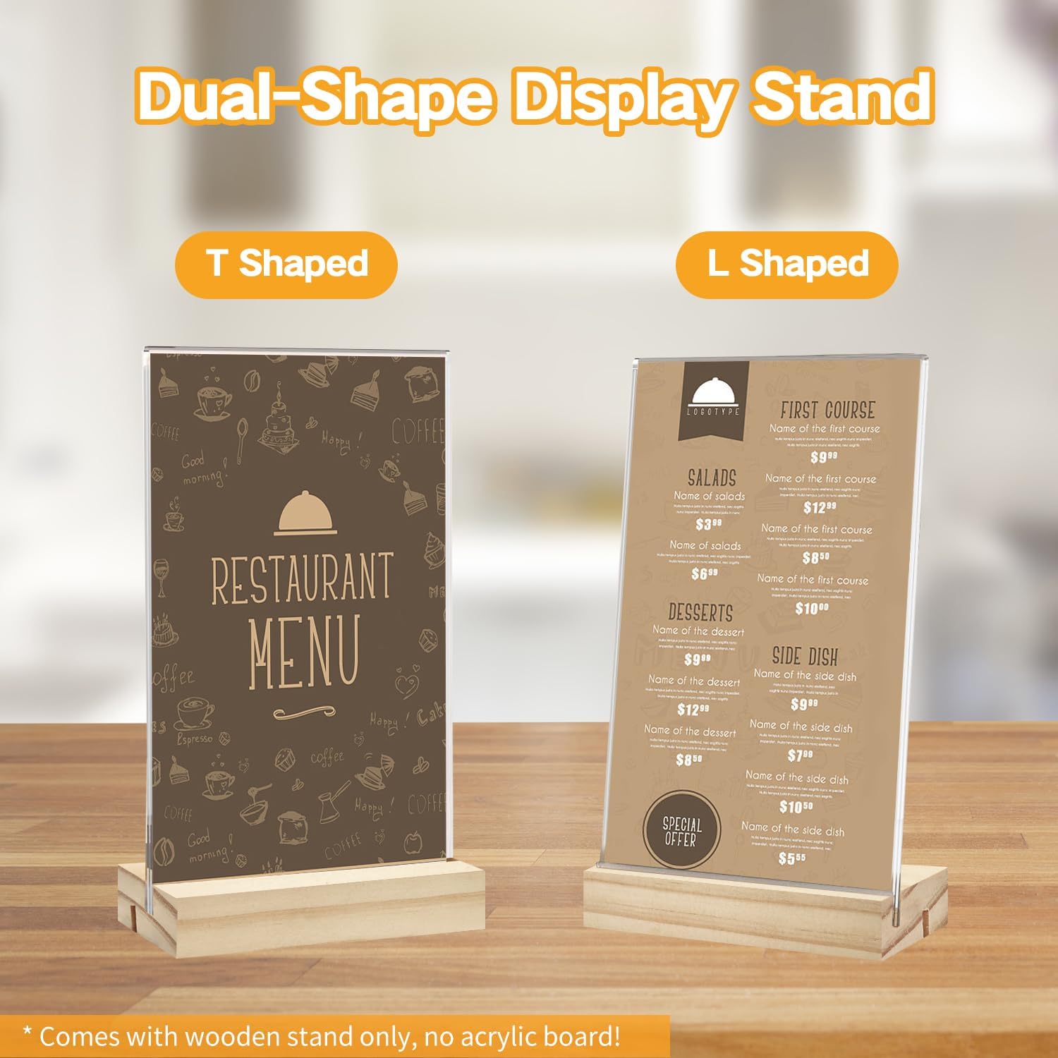 10 PCS Wood Place Card Holders, L/T Shape Wood Acrylic Sign Holder, Suitable for Vertical or Slant Back Display in Weddings, Restaurants, Offices - Image 2