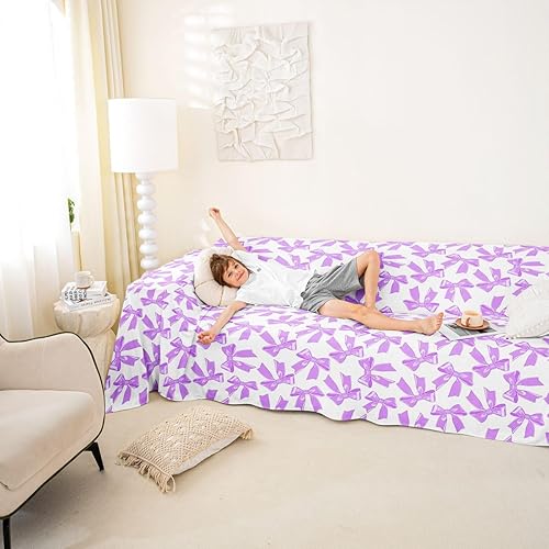 Miniatura 3 de Erosebridal Kawaii Bowknot Sofa Cover 71" x 102" Ribbon Bow Couch Covers Bow Tie Sofa Protector Aesthetic Couch Protector for Couches and Sofas