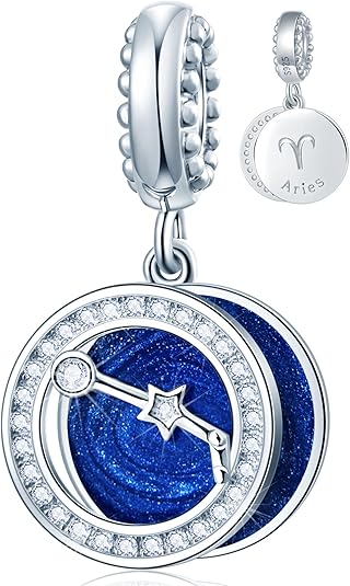 Zodiac Sign Charms for Charm Bracelets - 925 Sterling Silver Necklace Pendants, 12 Constellation/Horoscope Star Dangle - Dangling Birthstone Beads, Birthday Gifts for Women/Men.