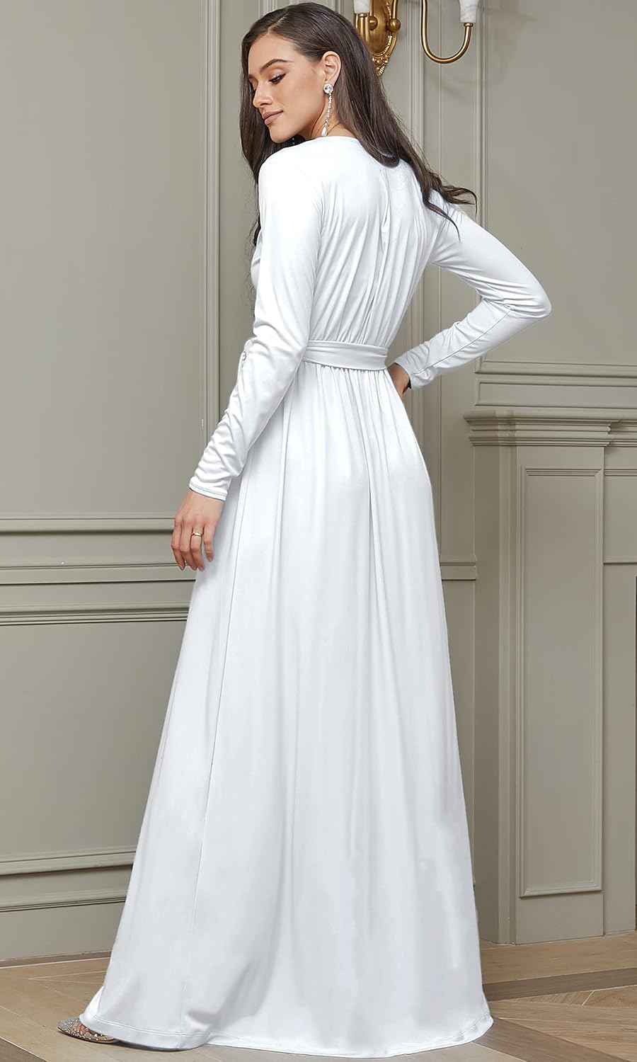 KOH KOH Womens Long Sleeve V-Neck High Slit Cocktail Evening Gown Maxi Dress - Image 5