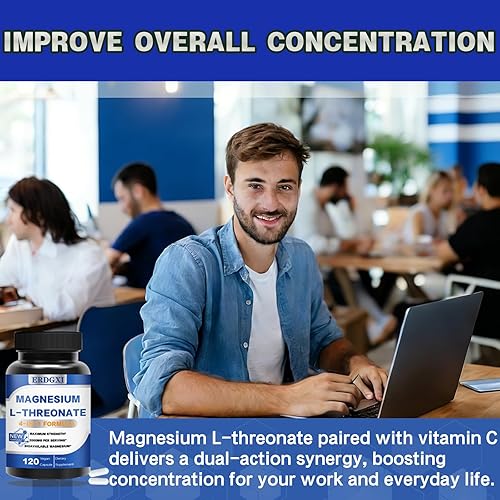 Miniatura 6 de Suplemento L-treonato de magnesio de 2000 mg, treonato de magnesio con vitamina C y vitamina D3, alta absorción, potencia máxima, claridad de apoyo,