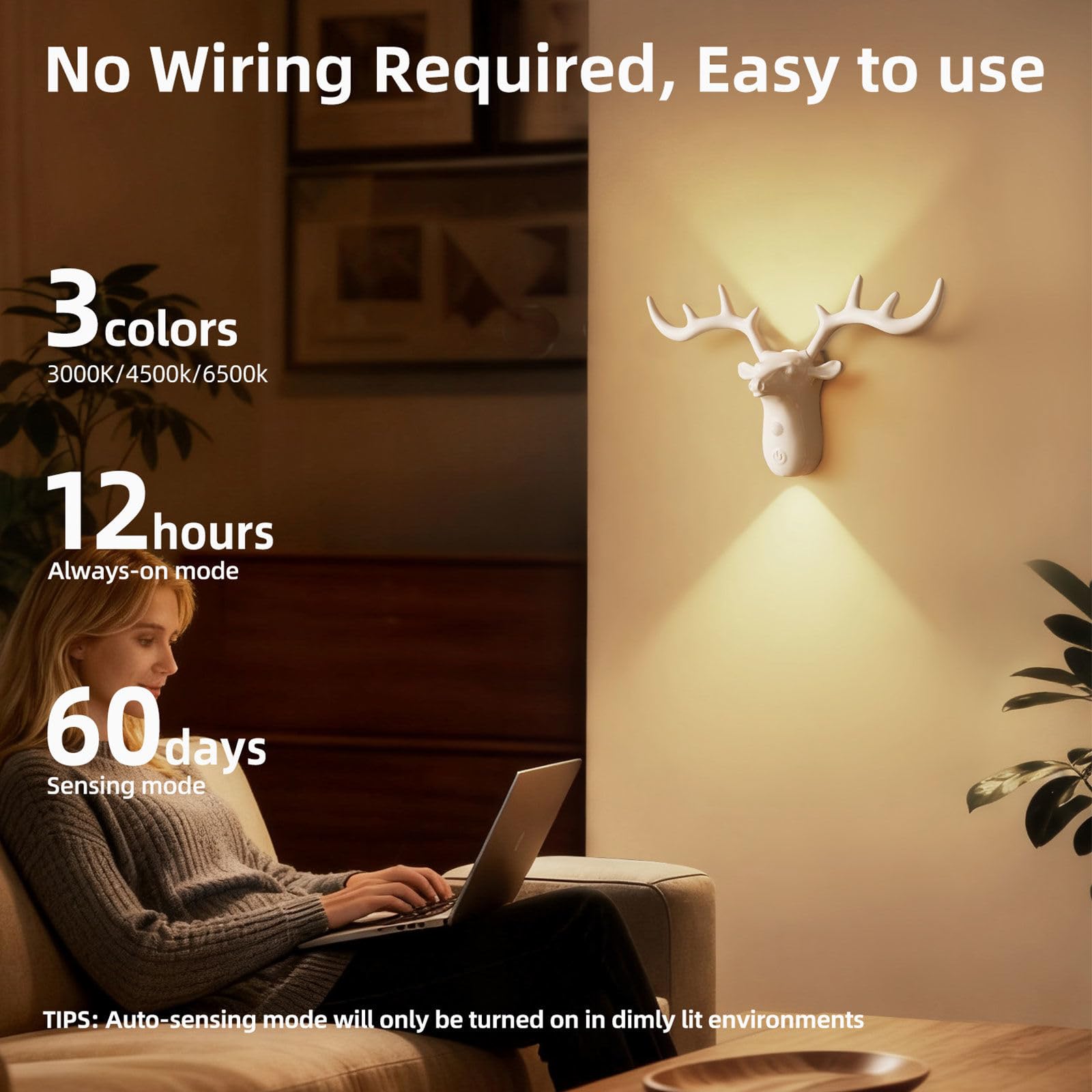 Luz Del Sensor De Movimiento Con Batería Recargable, 1200 Mah Mordern Control Táctil Atenuable 3 Niveles De Brillo De Pared, Para Sala De Estar Dormitorios Pasillos