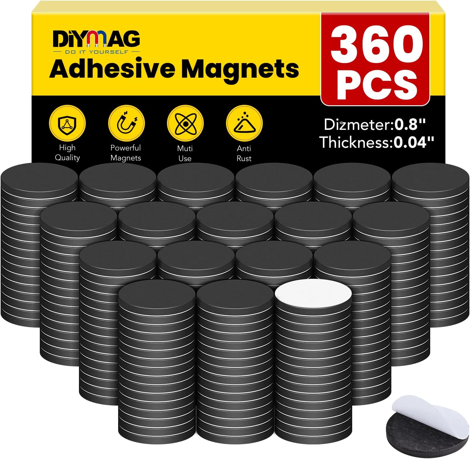 DIYMAG Magnets with Adhesive Backing, 360Pcs Diameter 0.8’’ x 0.04” Fridge Magnet Dot Classroom Must Have Round Magnetic Tape Flexible Sheets for Crafts Whiteboard Refrigerator Easy Peel and Stick