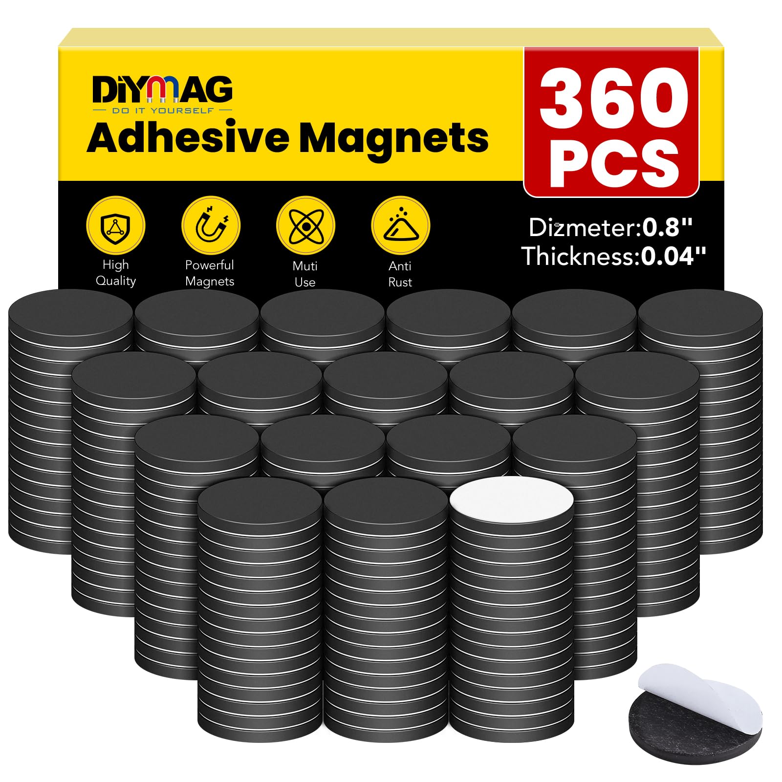 DIYMAG Magnets with Adhesive Backing, 360Pcs Diameter 0.8’’ x 0.04” Fridge Magnet Dot Classroom Must Have Round Magnetic Tape Flexible Sheets for Crafts Whiteboard Refrigerator Easy Peel and Stick