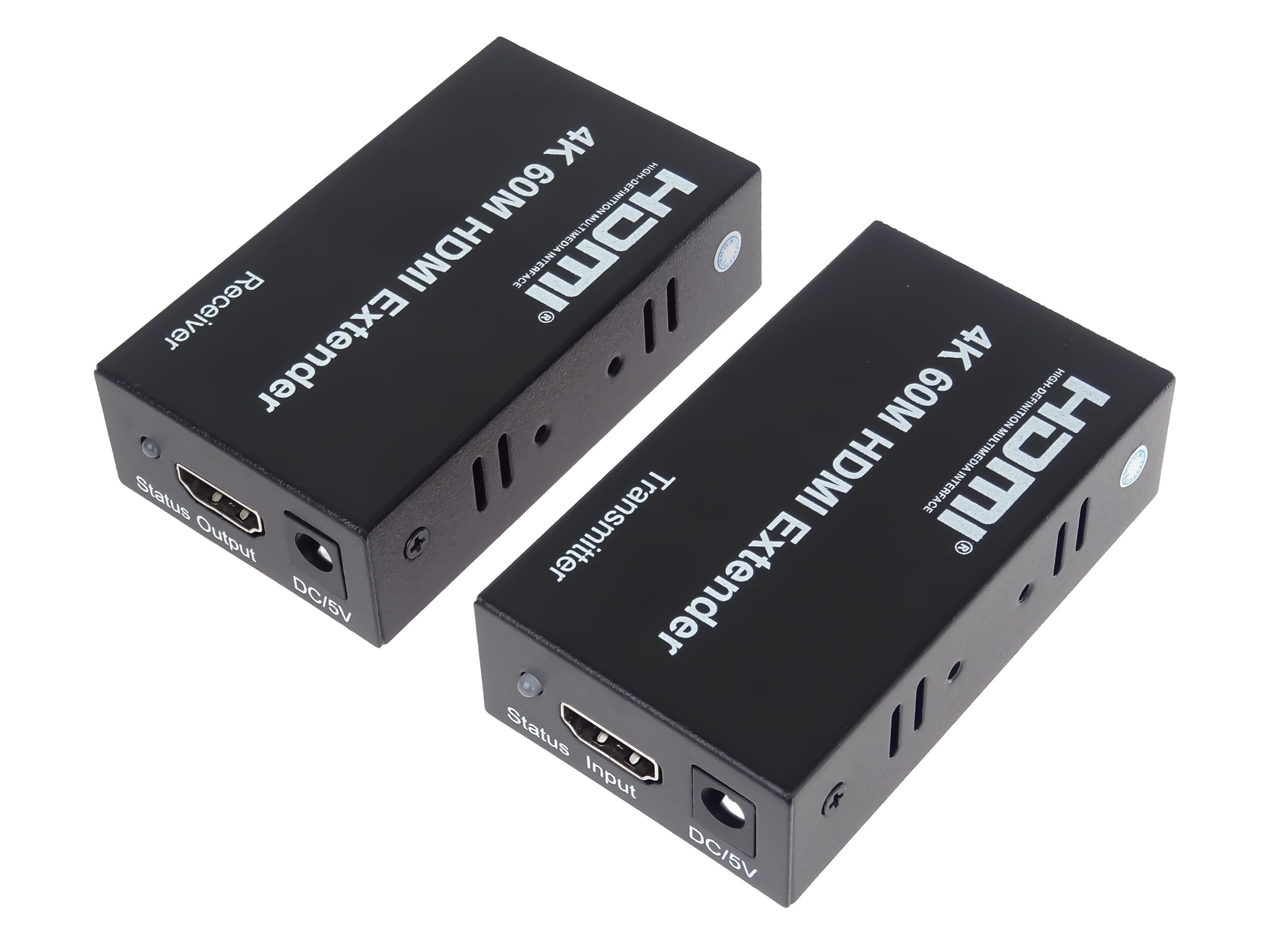 PremiumCord 4K HDMI-Extender auf 60 m über ein Cat6/6a/7-Kabel, UHD 4K 2160p 60 Hz, Full HD 1080p, 18 Gbit/s, HDMI2.0, HDCP2.2, Metallgehäuse, Schwarz