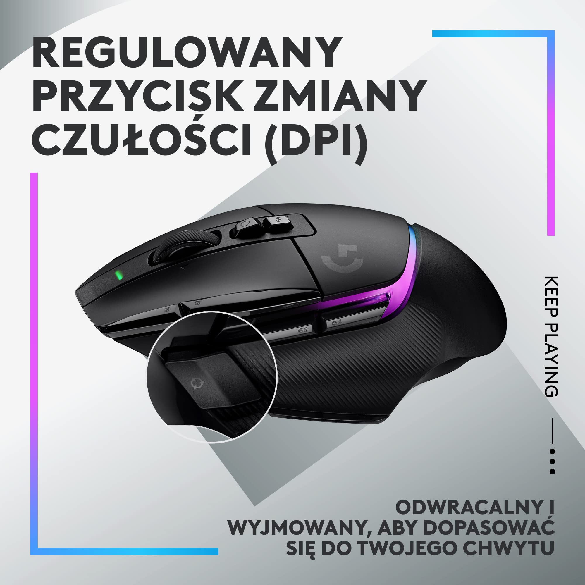 Logitech G502 X bezprzewodowa, podświetlana mysz gamingowa, hybrydowe optyczne przyciski LIGHTFORCE, LIGHTSYNC RGB, sensor HERO 25K, kompatybilna z PC - macOS/Windows - Czarny