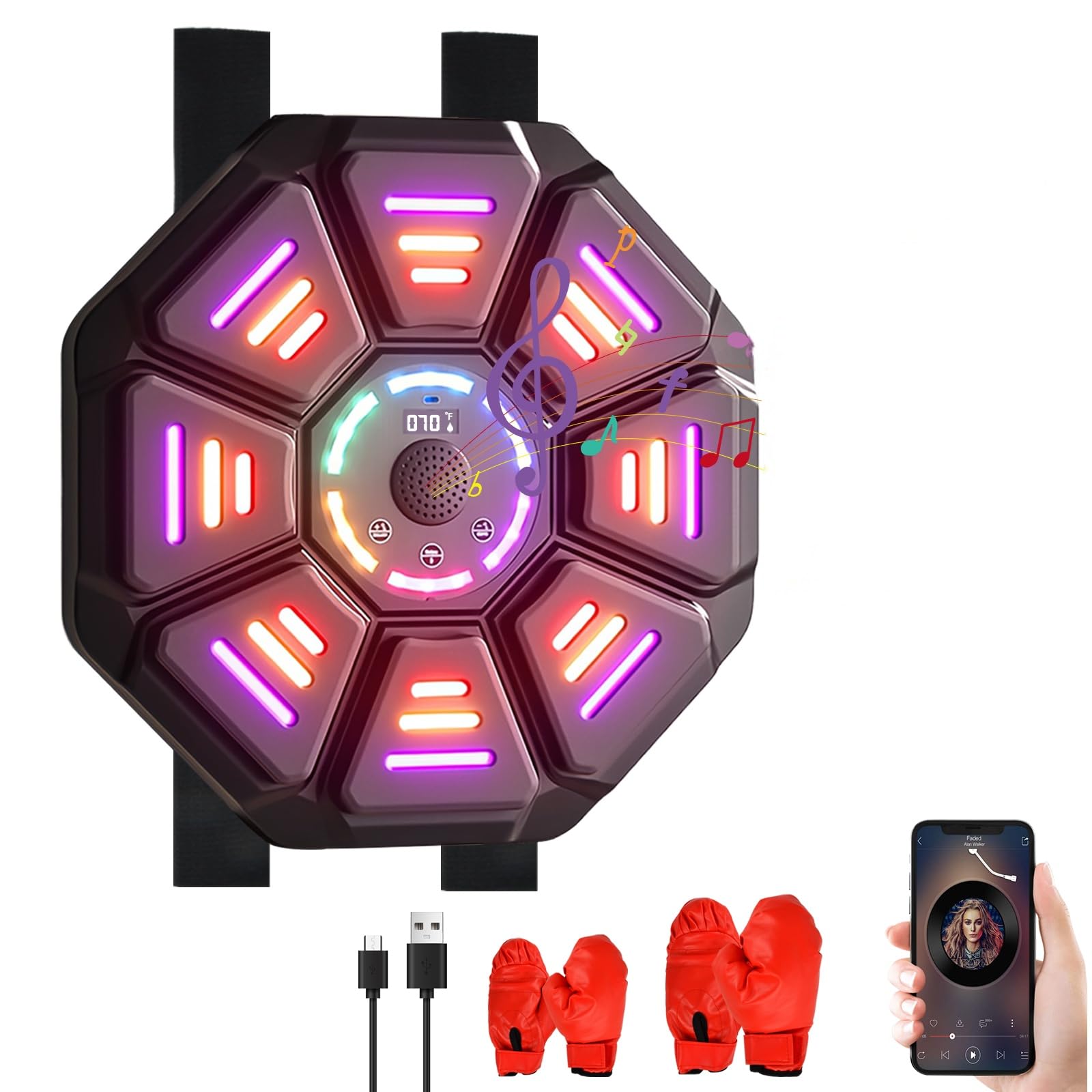 Macchina Da Boxe Musicale A Parete Con LED E Bluetooth – 9 Velocità E Modalità Per Adulti E Bambini