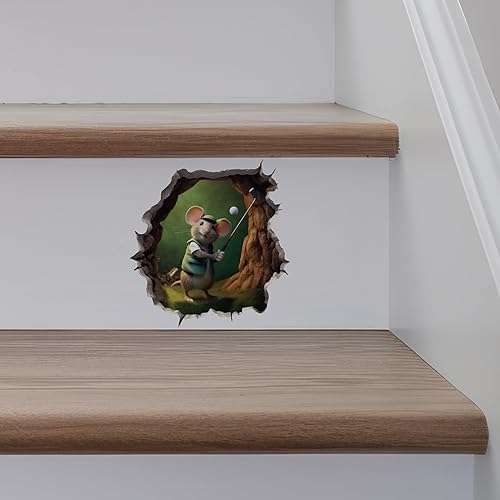 Miniatura 5 de Calcomanía de ratón de golf en agujero de ratón, adhesivo de pared 3D con agujero de ratón