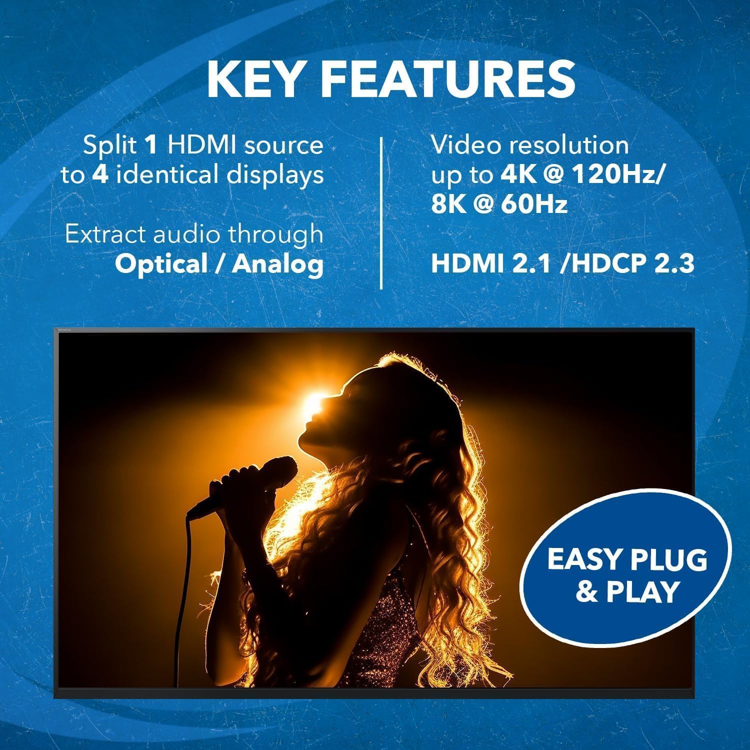 OREI Splitter HDMI 8K 1 in 4 Out, 1 x 4 Duplicate/Mirro Screen with Audio Extractor UltraHD Supports Up to 4K @ 120Hz IR EDID HDCP 2.3 for PS5, Xbox, NVIDIA (BK-104A)