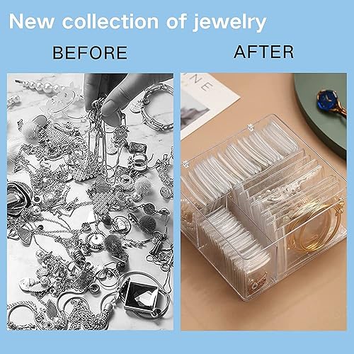 Miniatura 3 de Tydero Caja organizadora de joyas transparente para aretes, collar, anillo, pulsera, almacenamiento con 60 bolsas de PVC con cremallera