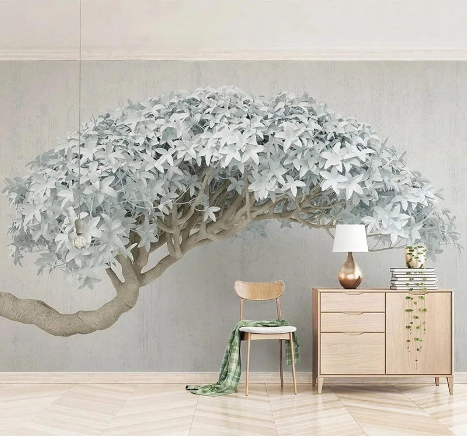XLMING Creative Three Dimensional Blue Trees Art 3D Wallpaper Silky Texture Home Study Office Grey Dining Room Sofa Bedroom Living Room TV Backdrop-430cm×300cm