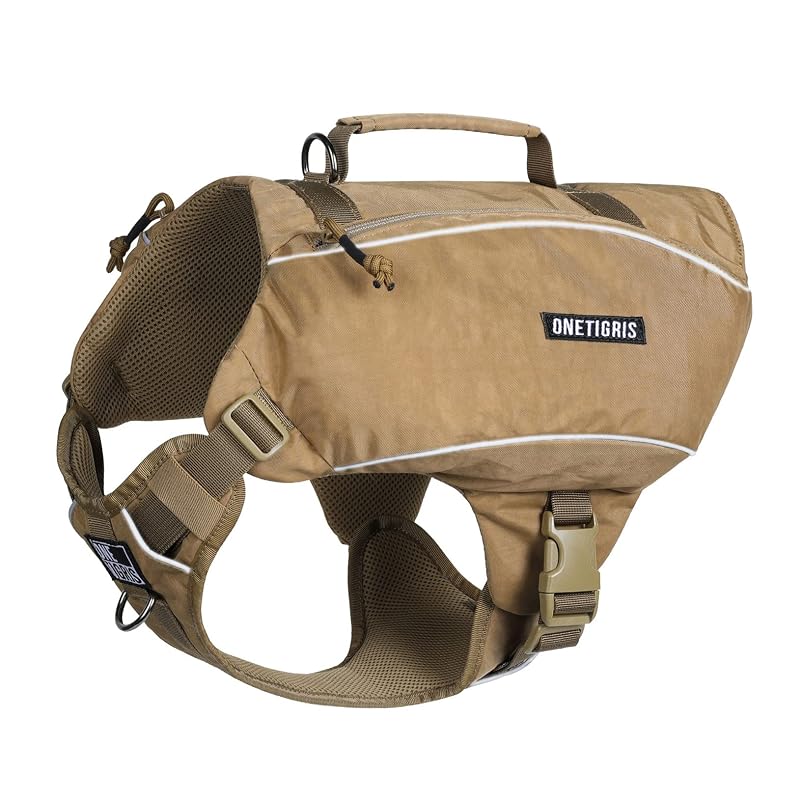Mochila para Cães ONETIGRIS CAMLUS com Arnês em Y e Bolsos Laterais, Tamanho Grande, Marrom