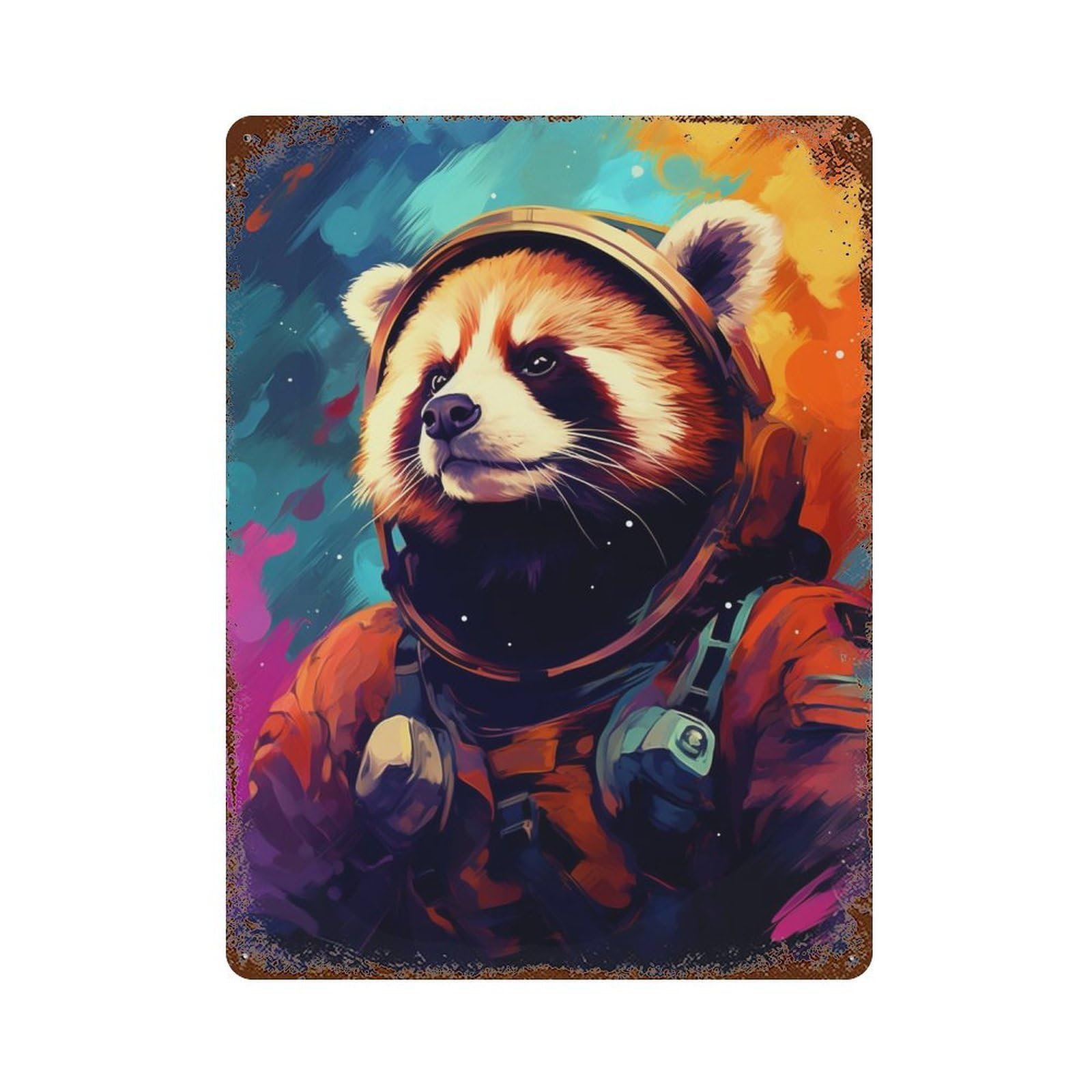 Cosmic Red Panda Explorer-3 Retro Metal Sign 15.7"x11.8", Ideal for Basement, Hobby Room And Garage Decor