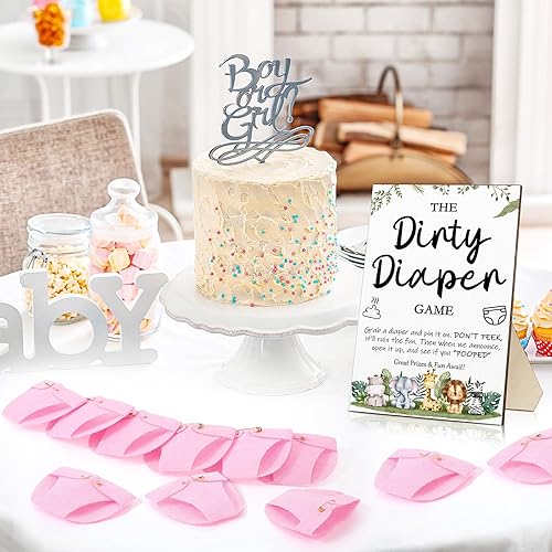 Miniatura 7 de Roowest 51 piezas de pañales sucios para baby shower, divertidos letreros de madera con 50 mini pañales, lindo fieltro para fiesta de revelación
