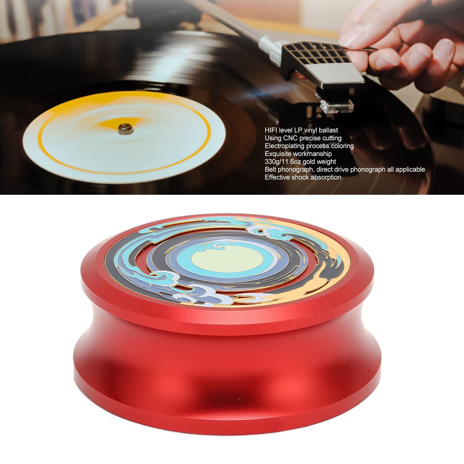 Estabilizador de Peso de Registro de Abrazadera de Registro, Estabilizador de Disco de Tocadiscos de Vinilo LP para Amortiguación de Vibraciones, Abrazadera de Peso de Registro Profesional(Rojo)