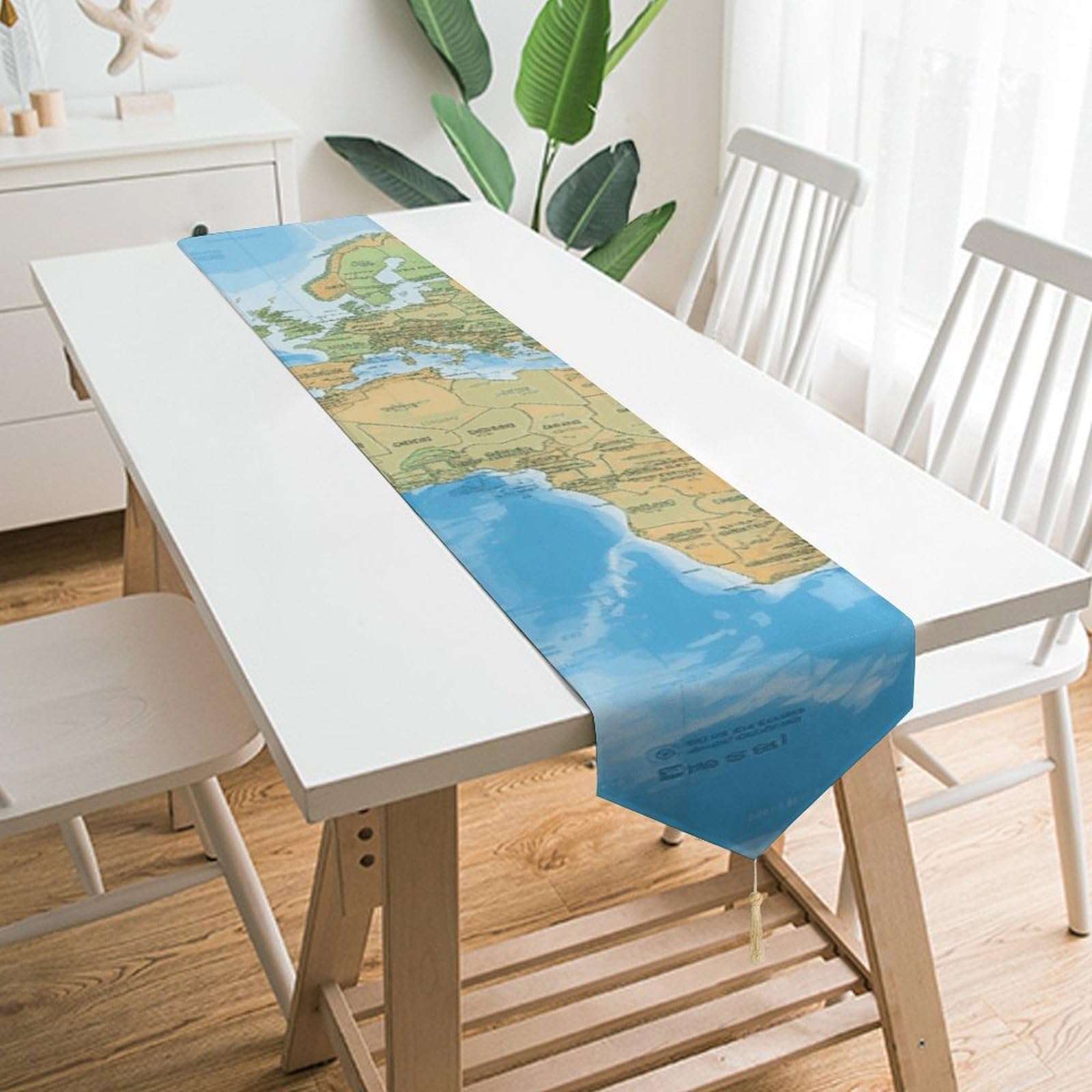 Table Runner for Home Decor World Map Table Runner with Tassels Long Table Runner Farmhouse Table Runners for Dining Table Decor Wedding Party Dresser Decor
