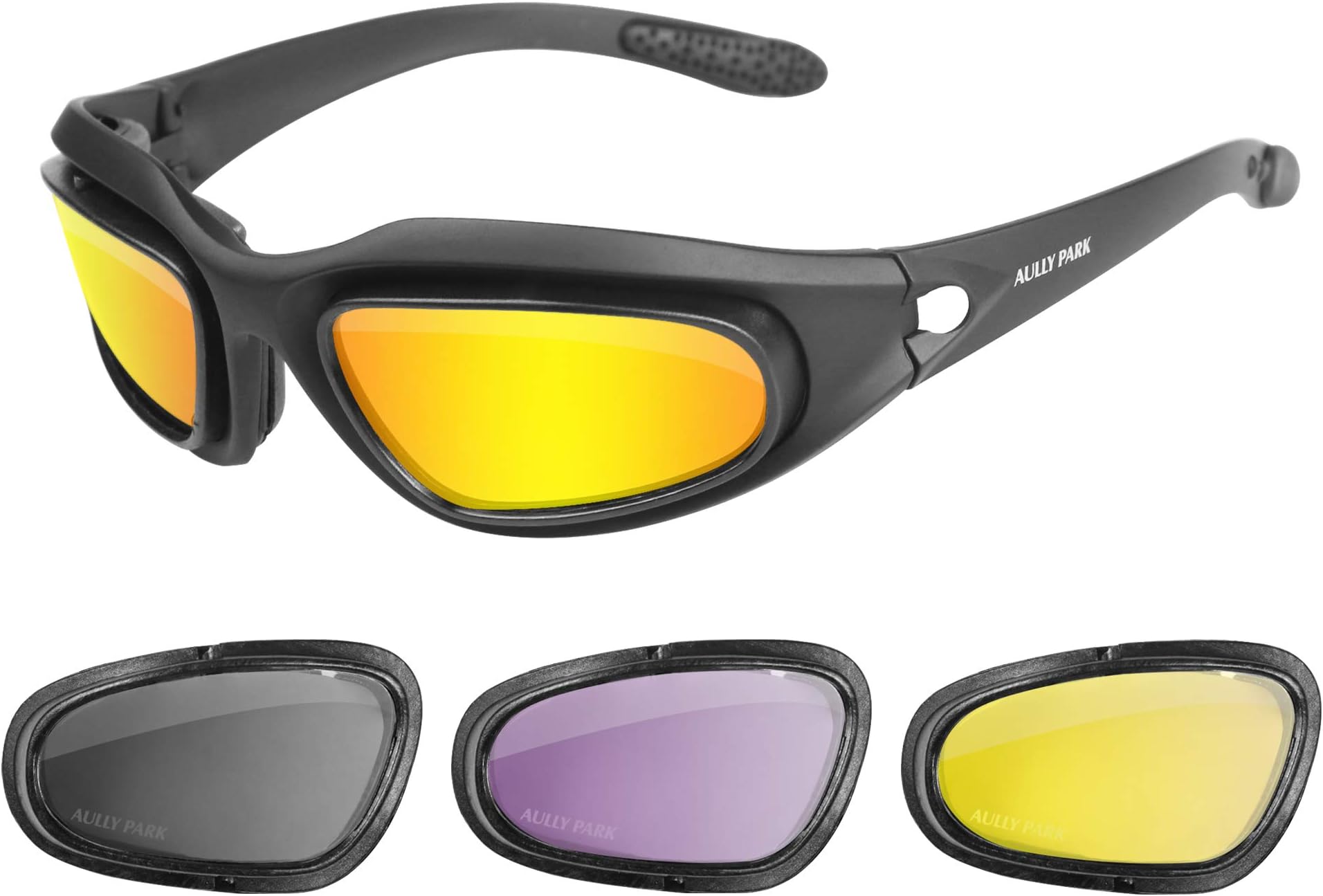 Polarized Motorcycle Riding Glasses Black Frame with 4 Lens Kit for Outdoor Activity Sports