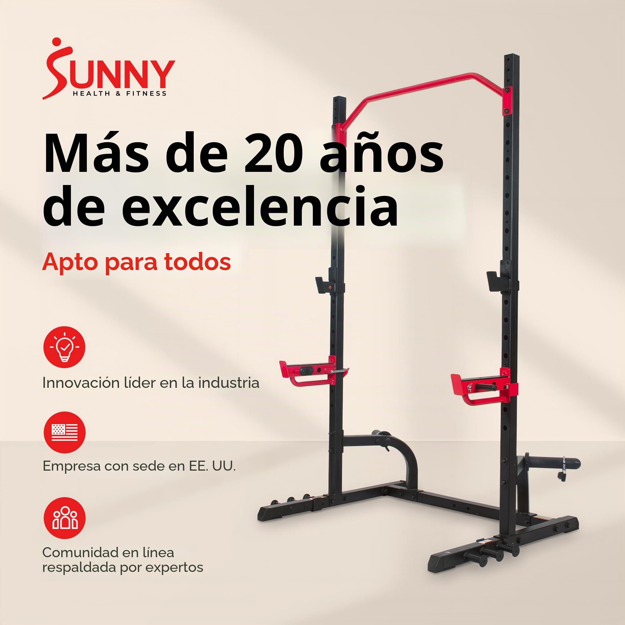 Sunny Health & Fitness Prensa vertical multifuncional ajustable para sentadillas, prensa de hombro, prensa de banco inclinada, filas de mancuernas, rizos de bíceps, peso muerto