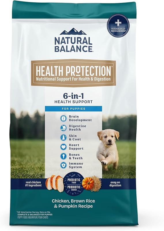Ração seca para cães filhotes Natural Balance Health Protection com frango, arroz integral e abóbora – aproximadamente 5,44 kg