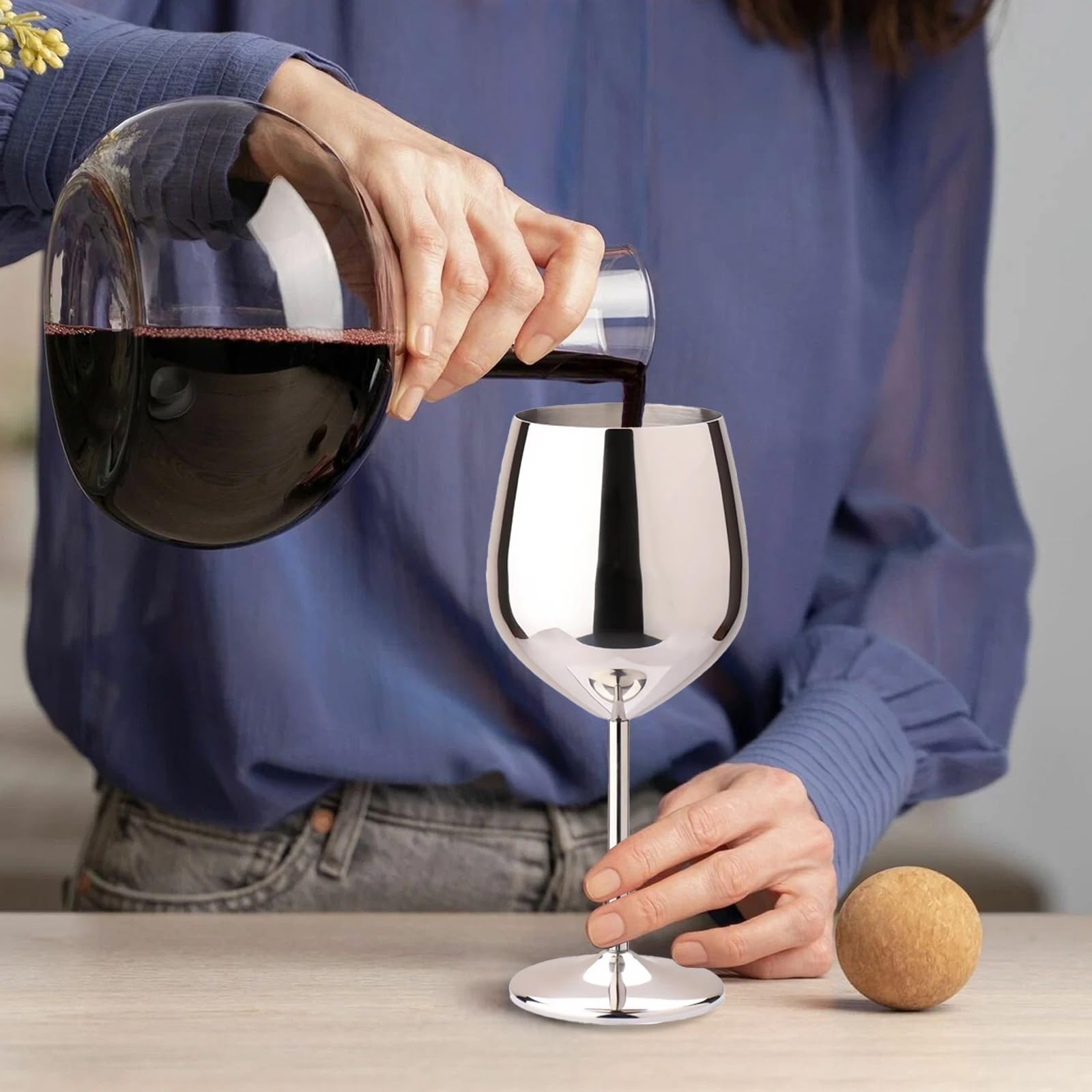 TJ Juego de 2 copas de vino de acero inoxidable, copas de vino irrompibles de 17 onzas, accesorios de vino, copas de vino para exteriores, viajes, inauguración de la casa, San Valentín, aniversario