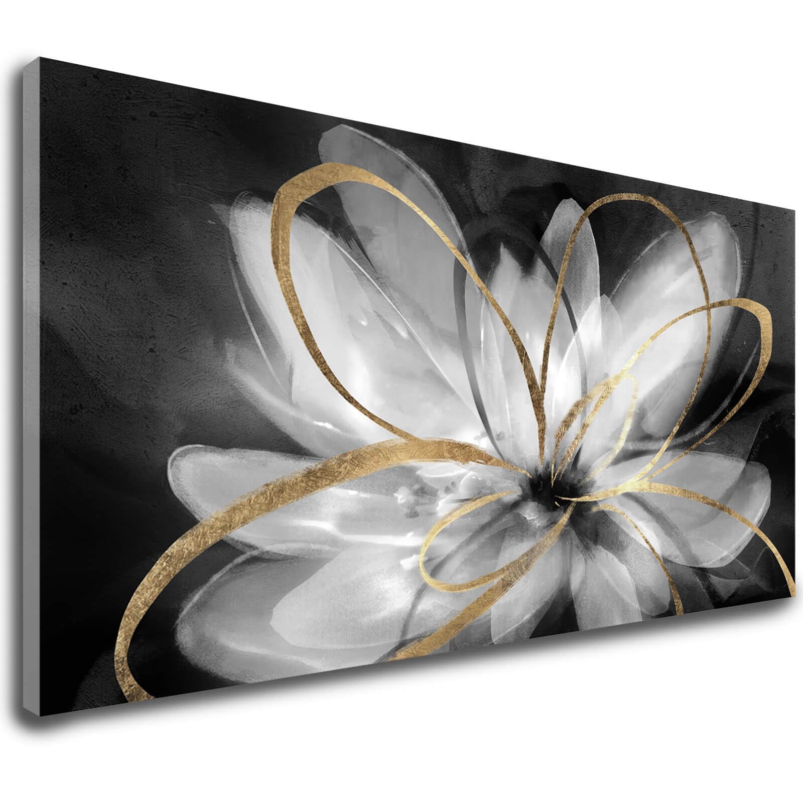 Room Decor Floral Wall Art 24"x48" botanical Painting Black Art for Living Room Kitchen Dining Room Home Office