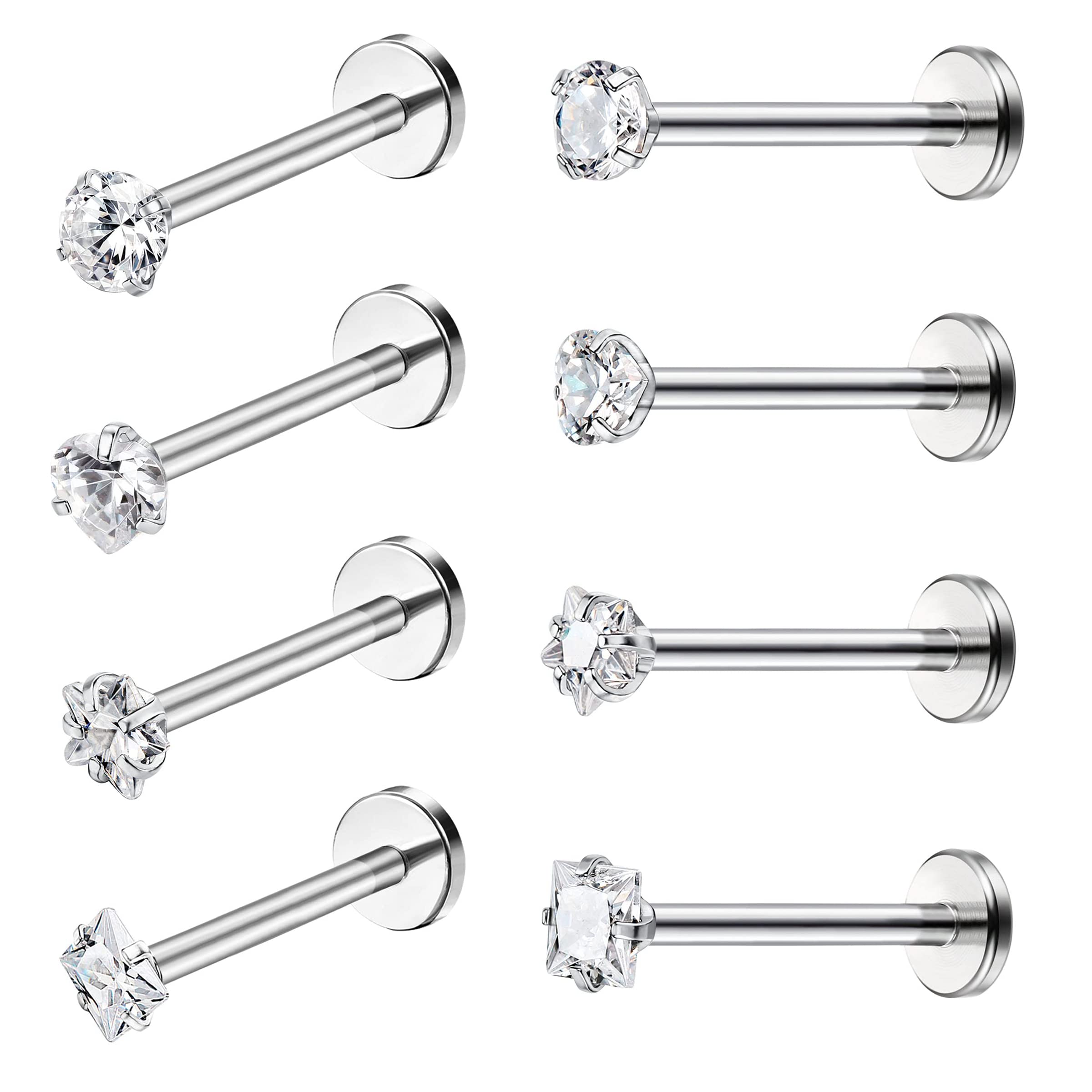 YADOCA 8 Piezas Labret Piercing Nariz Studs para Mujeres Hombres 16G Acero Inoxidable Monroe Piercing Cartílago Tragus Front Helix Pendiente Piercing Joyería Nariz Piercing 6mm 8mm 10mm