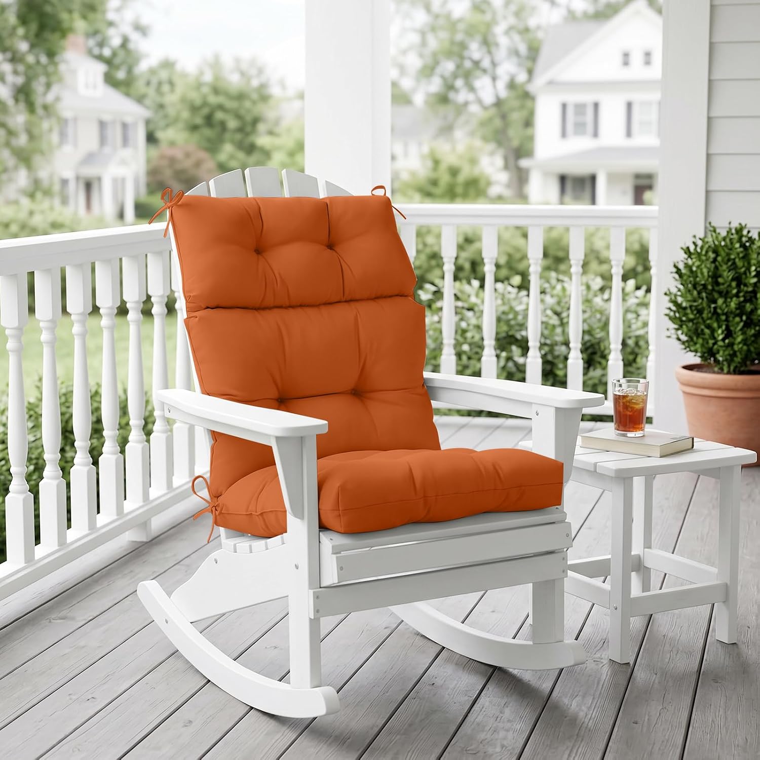 EAGLE PEAK Tufted Outdoor/Indoor High Back Patio Chair Cushion, Set of 1, 46'' x 22'', Burnt Orange