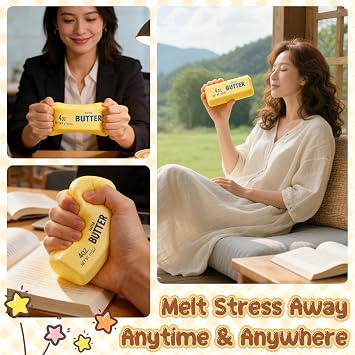 Butter Squishy Fidget Toys, Squeeze Butter Squishy,Soft Butter Squishys Stress Relief, Anxiety Relief Fidget Replica Sensory for Adults, Butter Stress Stick for Office, School & Travel