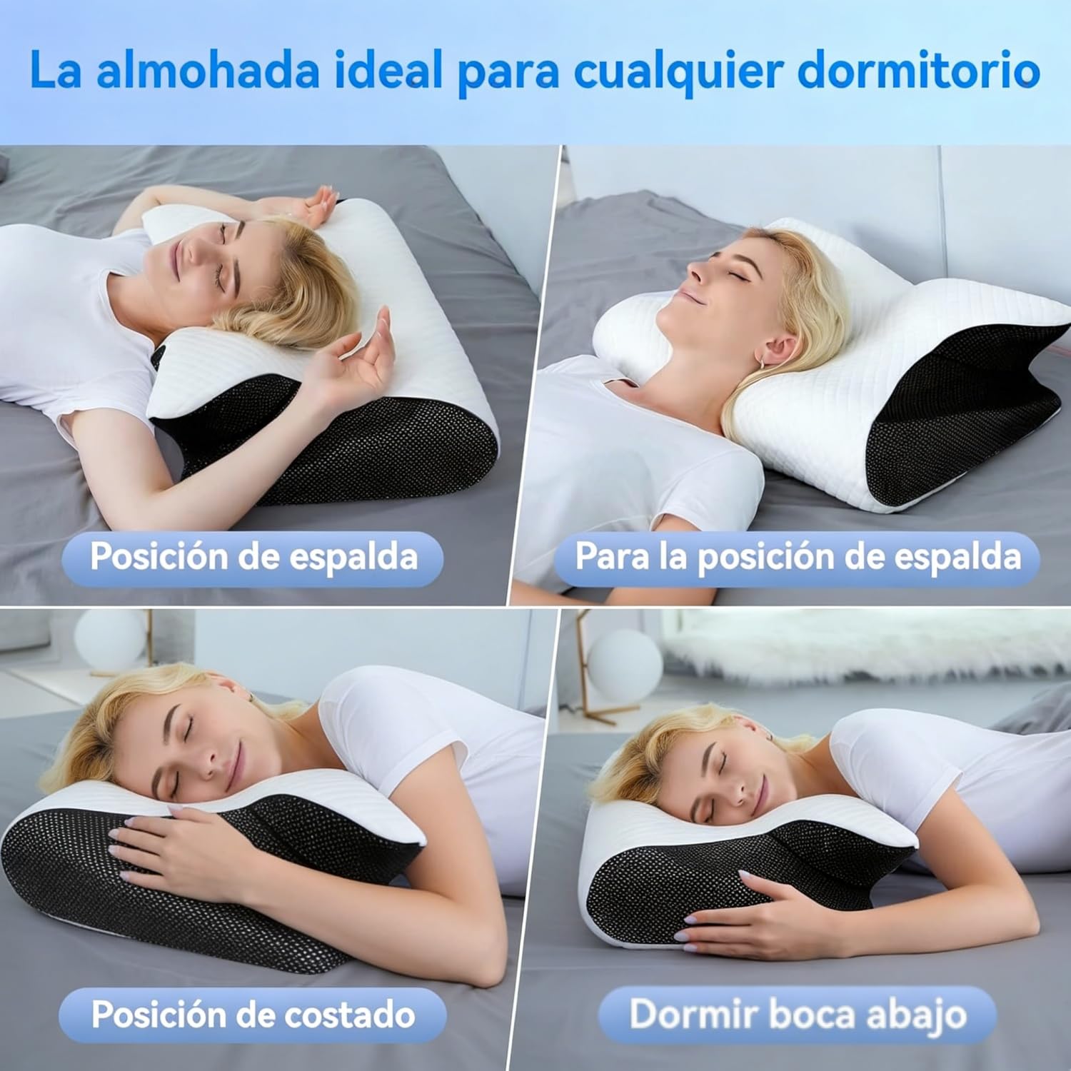 OrthoSleep Almohada Cervical Ergonómica – Alivia Dolores de Cuello y Hombros, Viscoelástica con Funda Lavable, Mejora la Calidad del Sueño (Negro)