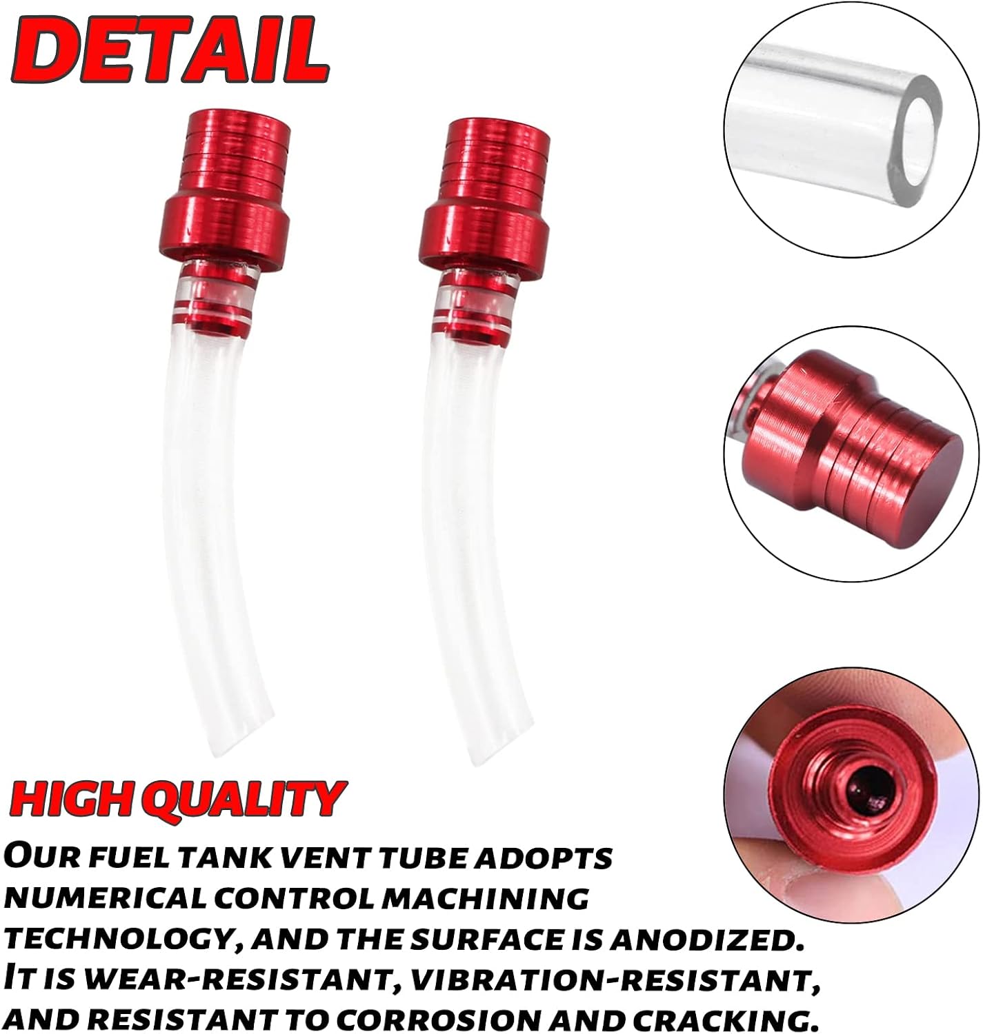 2PCS Gas Cap Vent Hose Fuel Tank Vent Valve Tube with Check Ball CNC Aluminum Breather Hose For 50cc 110cc 70cc 125cc ATV Dirt Pit Bike Motorcycle Quad Motocross Red