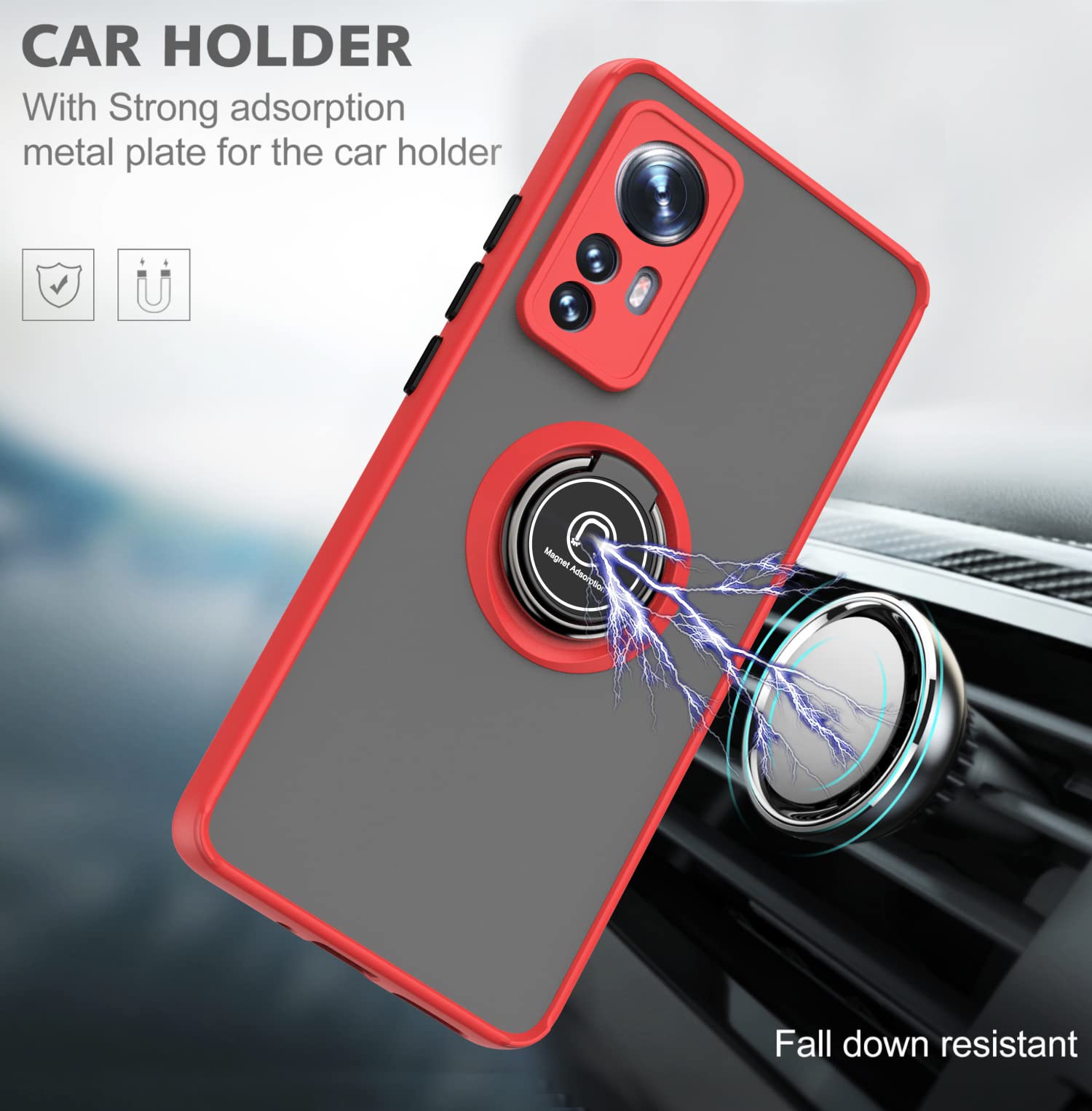 Cover Per Xiaomi 12 Pro / 12S Pro Con Supporto Magnetico E Anello 360° – Blu Cielo, Anti Caduta - 3