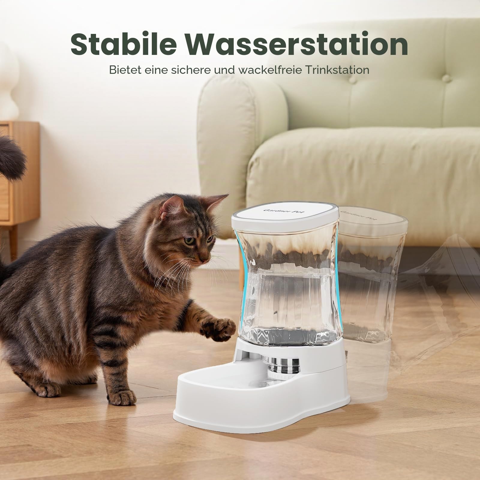 Gardner Pet Futterautomat Katze, 3.85L Wasserspender Hund, Ohne Strom, BPA Frei, Gravitation Wasserspender Katzen, für Mittlere/groß Haustiere (Weiß)