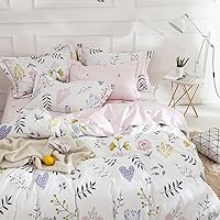 Vista 30 de AMWAN Juego de funda de edredón con estampado floral de estilo jardín, ropa de cama de algodón suave con hojas, para niños y niñas, botánica