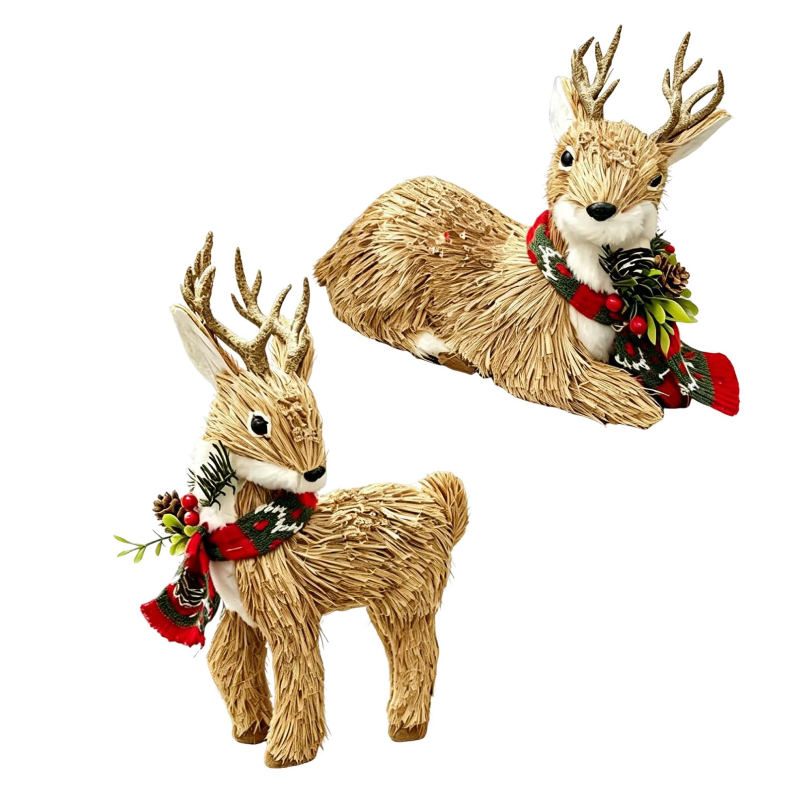 Toyvian 2 Estatuas de Renos de Paja de Sisal: Figuras Navideñas de Renos,