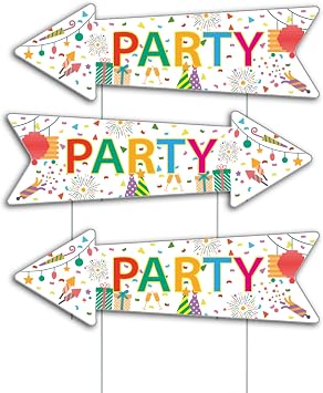 Party Signs with Stakes, 16 Inches by 5 Inches - Double Sided Signs - Corrugated Plastic - Colorful Birthday Party This Way Sign with Arrow for Yard Outdoors. 3