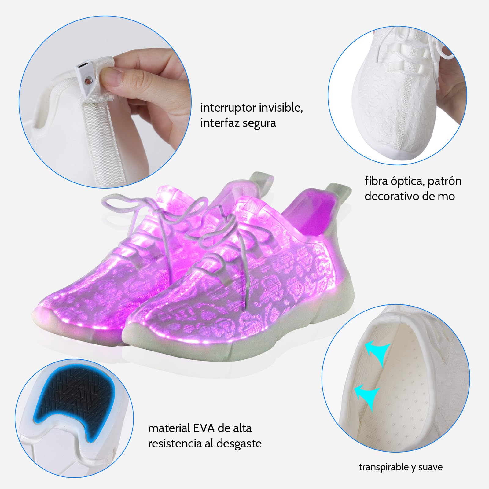 Shinmax Fiber Optical - Zapatos LED para Hombre y Mujer, 10 Colores, Carga USB, Luminosos, Ligeros, para Halloween, Navidad, Fiestas, cumpleaños