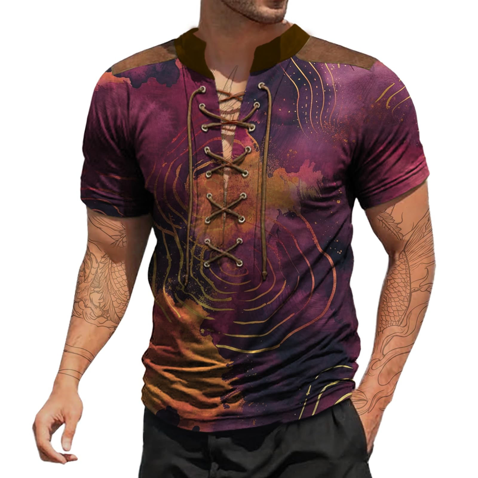 Mens Short Sleeve Shirts Trendy Casual Lightweight Boho Summer Beach Outdoor Classic Slimming Fit V Neck Tops