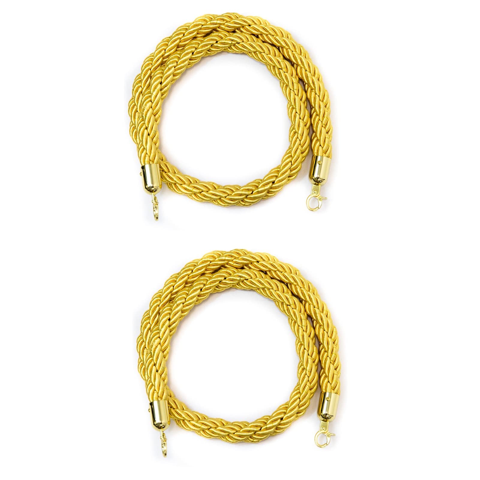 Guardrail rope， Barrier Rope Hooks, 2 Piece VIP Stanchion Queue Braided Hemp for Movie Theater/Restaurant(Gold,2.5M/8.2Ft)