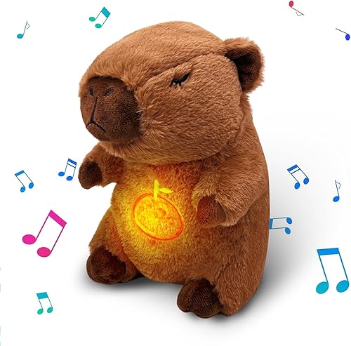 Capybara - Animal de peluche que respira y alivia la ansiedad, con movimiento de respiración realista y luces musicales relajantes, peluches