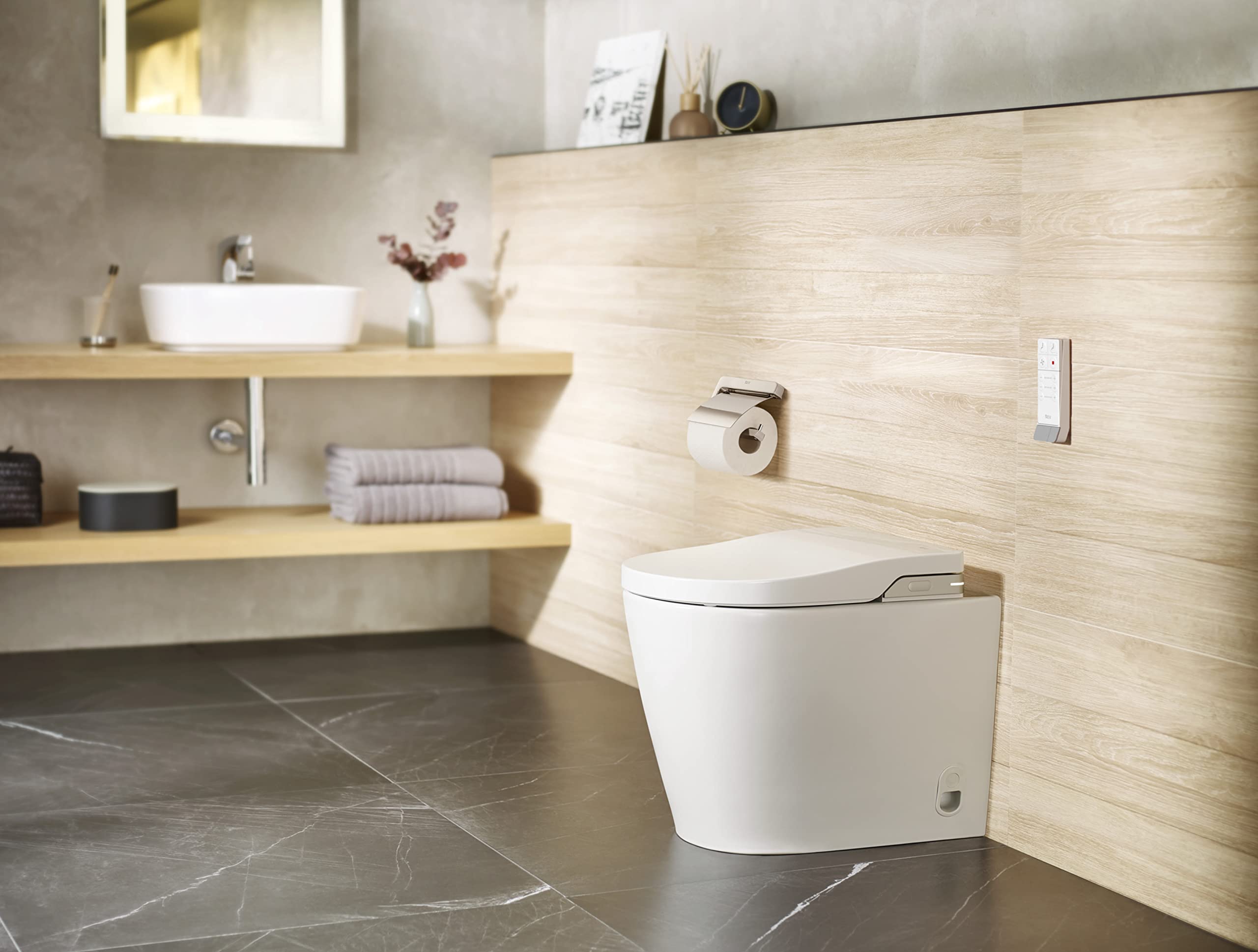 Roca,INSPIRA,In-Wash® con In-tank® - Smart toilet adosado a pared Rimless con tanque integrado. Incluye tapa y asiento. Necesita toma de red.,Blanco,385mm x 585mm x 485mm,A803095001