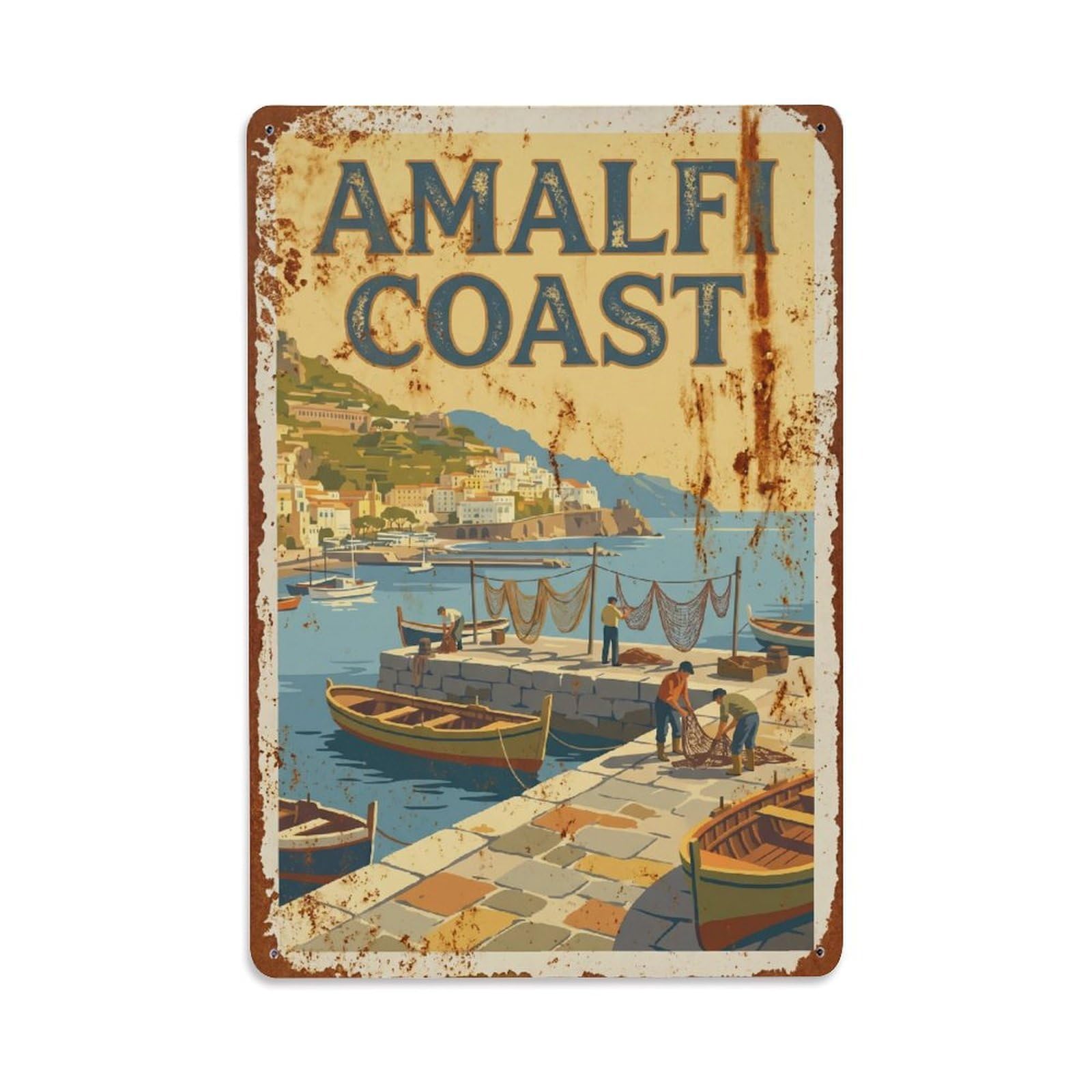 Vintage Travel Quay Italy Fishing Metal Tin Sign