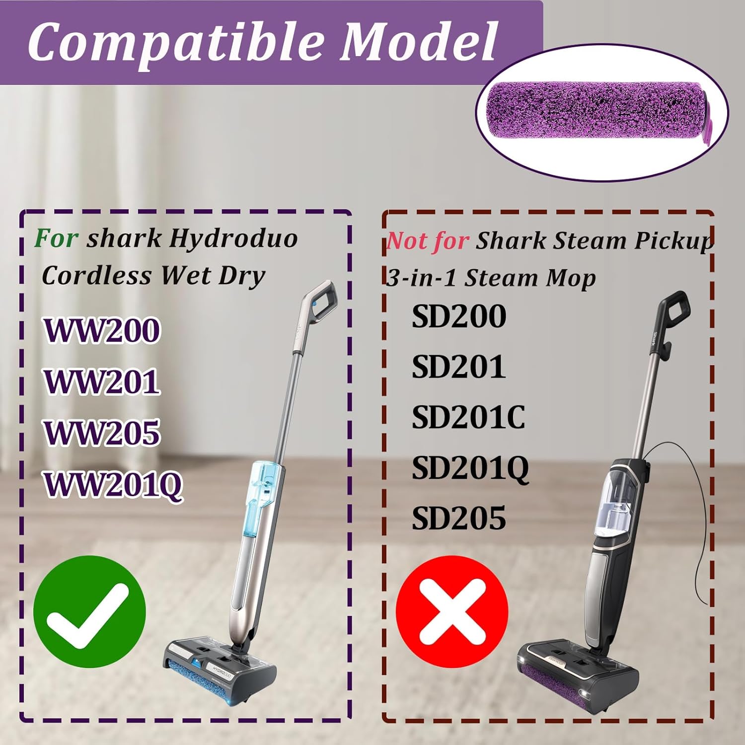 Chuancheng Replacement Roller Brush Kit for ​Shark Hydroduo Cordless Wet Dry Hard Floor Cleaner Vacuum WW200 WW201 WW205 WW201Q, 2 Brush Roll, 1 Cleaning Tool Vacuum Accessories