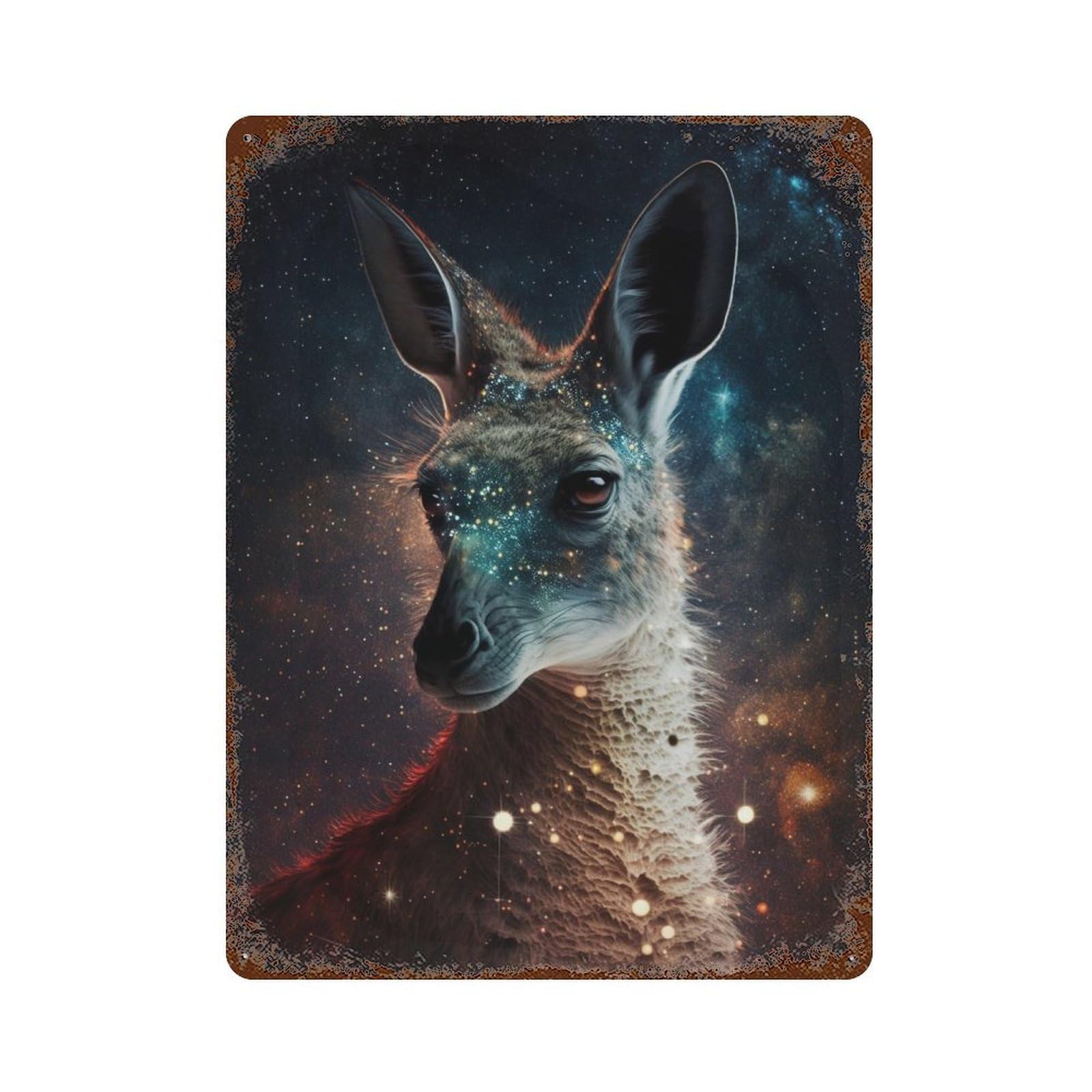 Rust Effect Kangaroo in Space-8 Vintage Rust Metal Sign 15.7"x11.8", Decorative Metal Wall Art for Shed, Workshop And Garage Wall Decor