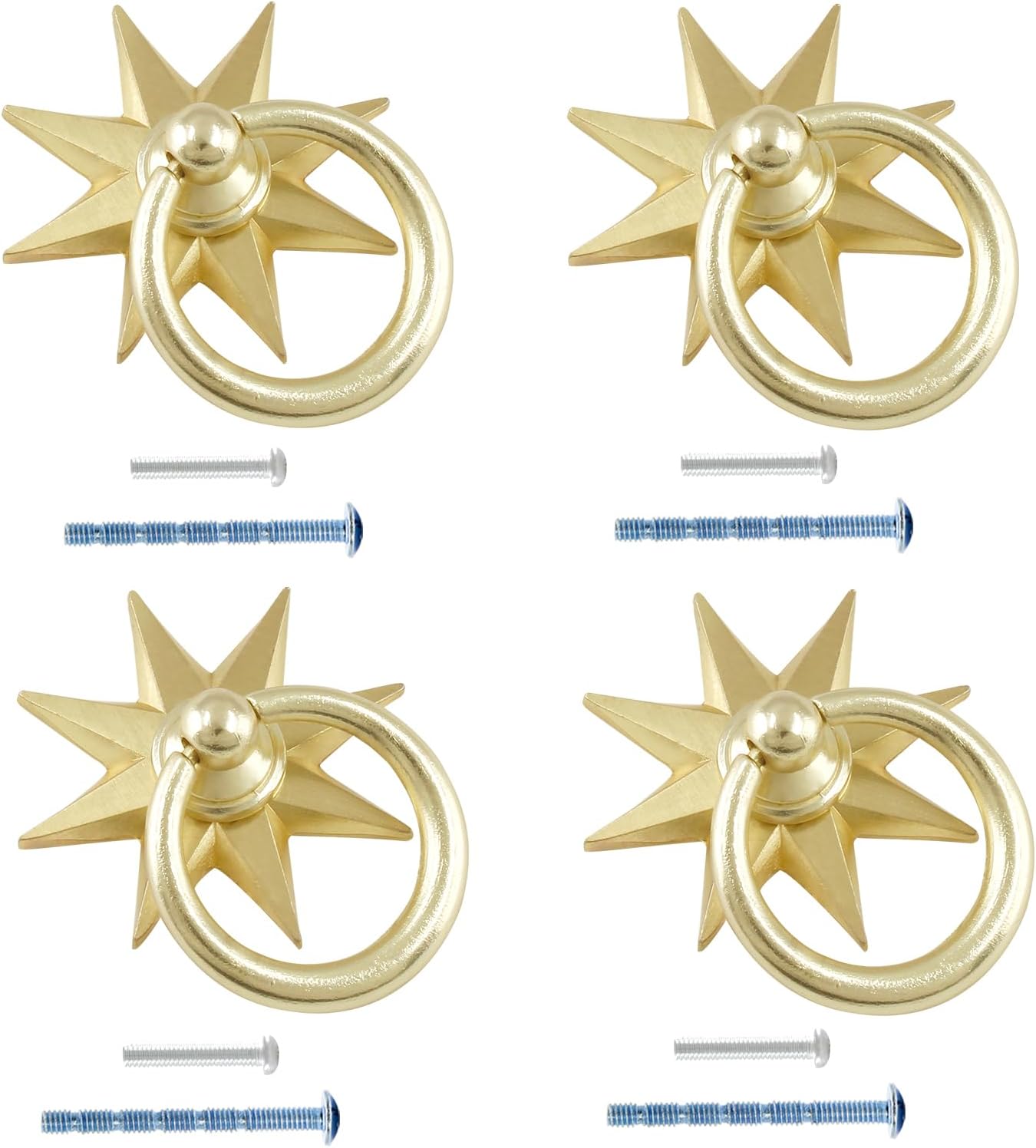 Uenhoy 4 Pcs Octagonal Star Knobs, Decorative Golden Star Knobs