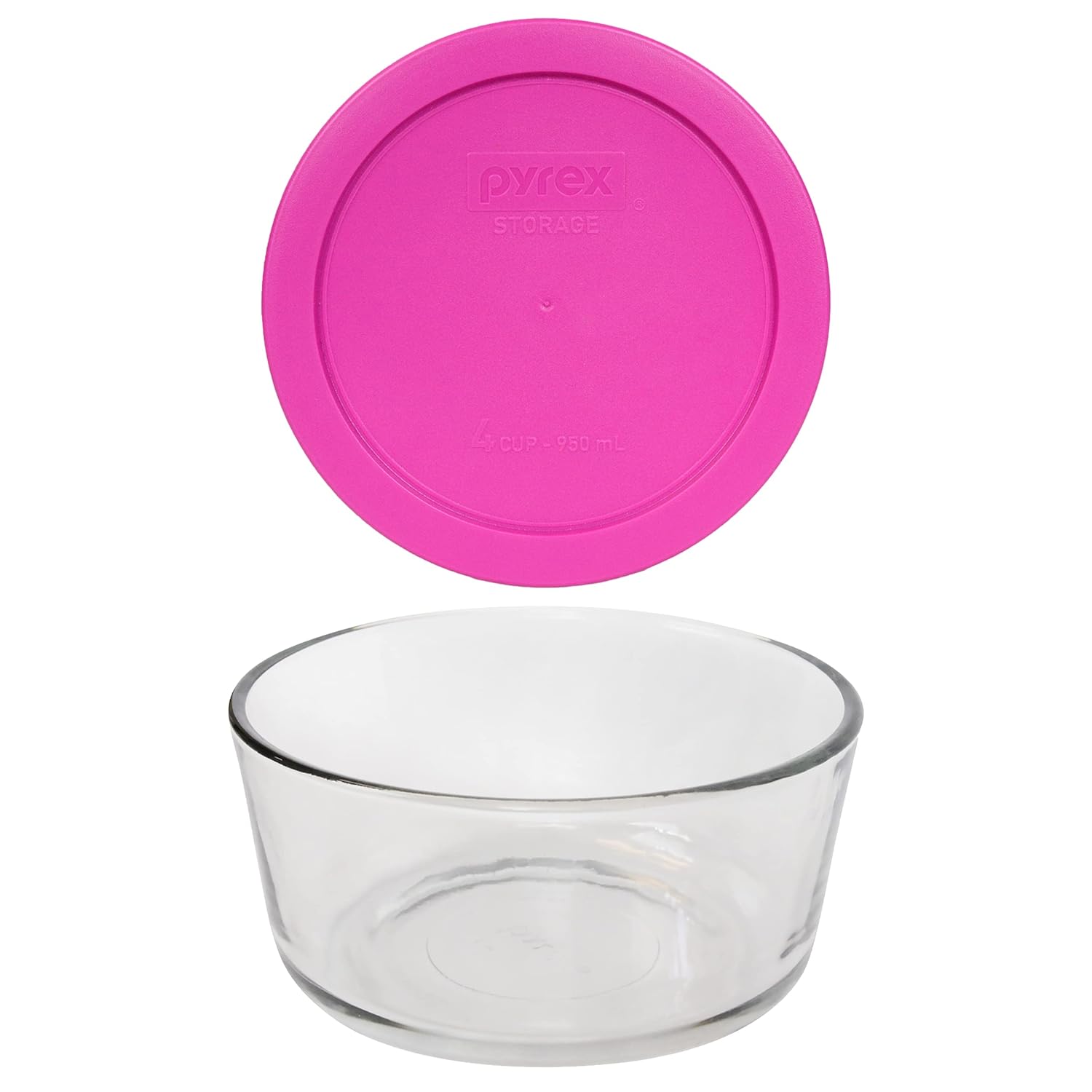 Pyrex 7201 4 Cup Glass Bowl & 7201-PC Berry Pink Food Storage Replacement Lid - Made in the USA