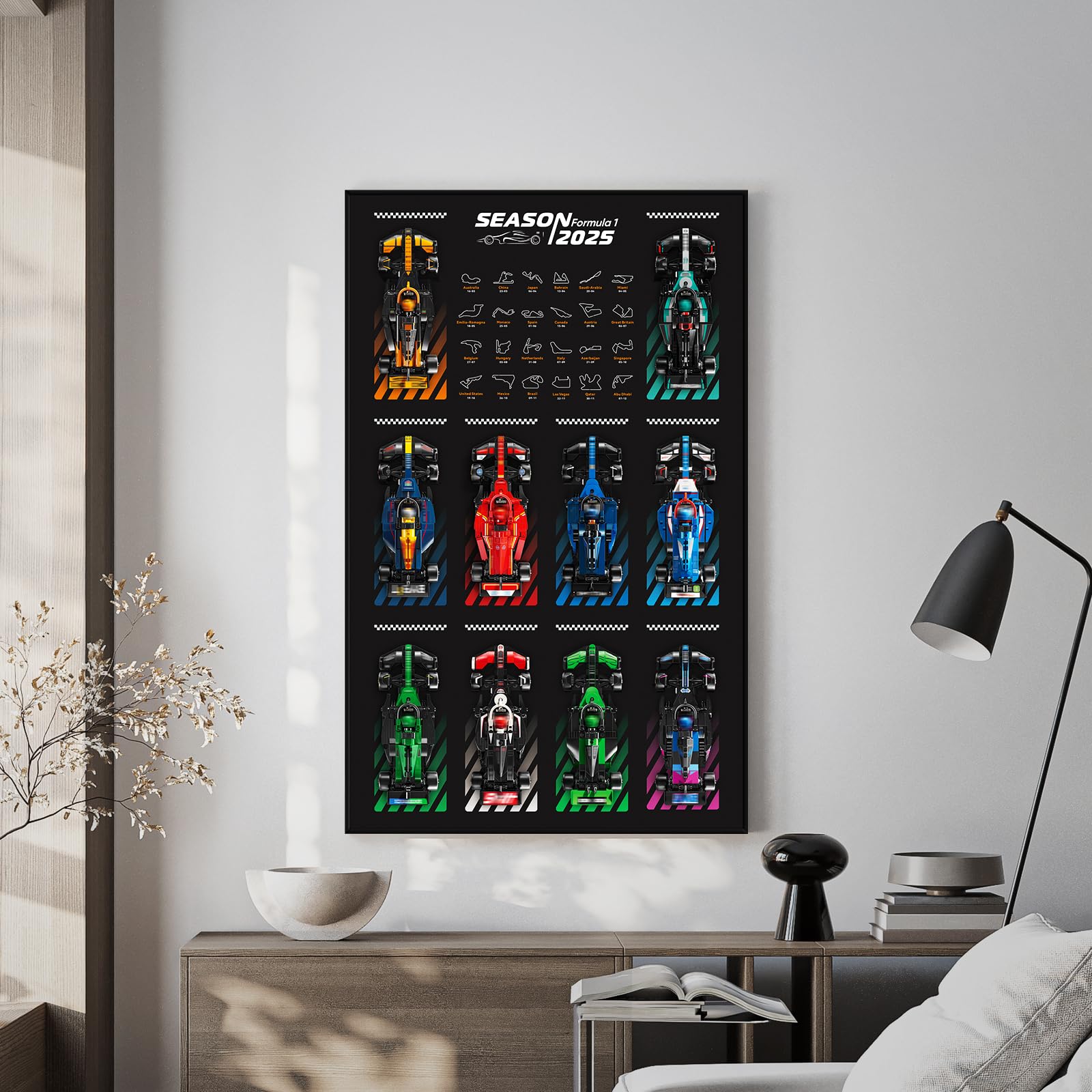 Display Wallboard für lego Speed Champions Ultimate Formula 1 Collector's Pack(Autos Nicht enthalten) Wandhalterung für lego 66802 Collectible F1 Model Car Kit, platzsparende, kreative Heimdekoration