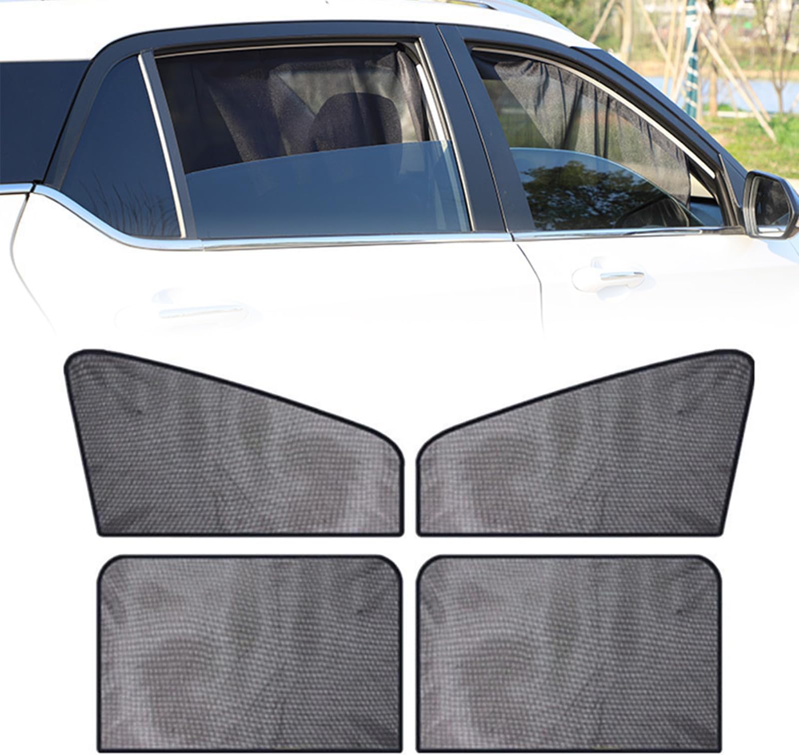 Bending 4-Piece Set of Car Sun Protection, Heat Insulation, Sunshade Curtains for Cooling and Keeping The Car Cool, Strong Magnetic Attraction, Not Easy to Fall Off
