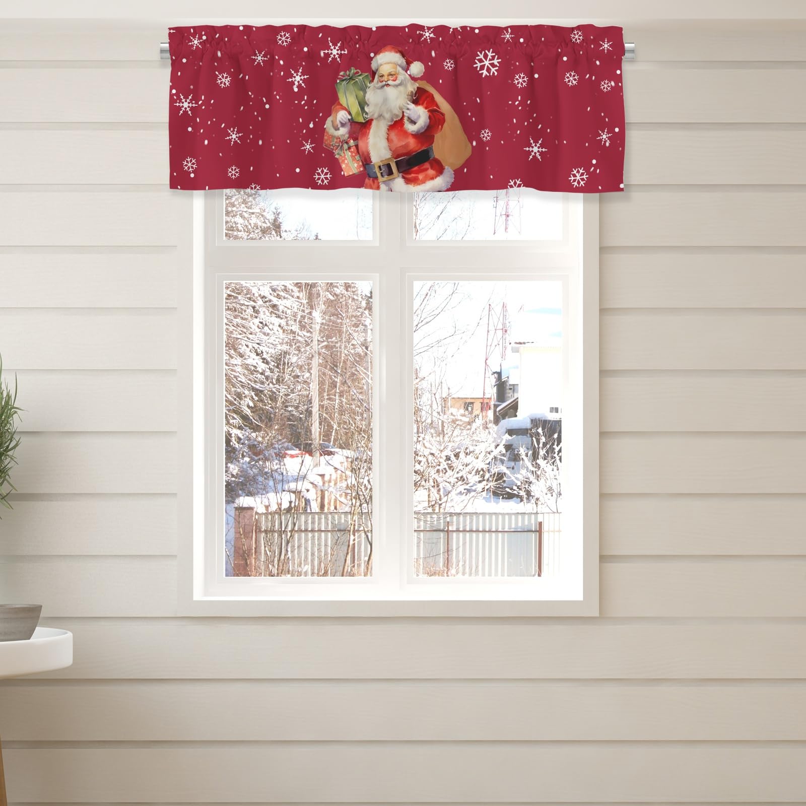 Christmas Santa Claus Valance Curtains,Short Valance Window Curtains,Blackout Valance Curtains,Rod Pocket Valance for Window,Farmhouse Country Window Curtains for Kitchen Bedroom Bathroom Living Room