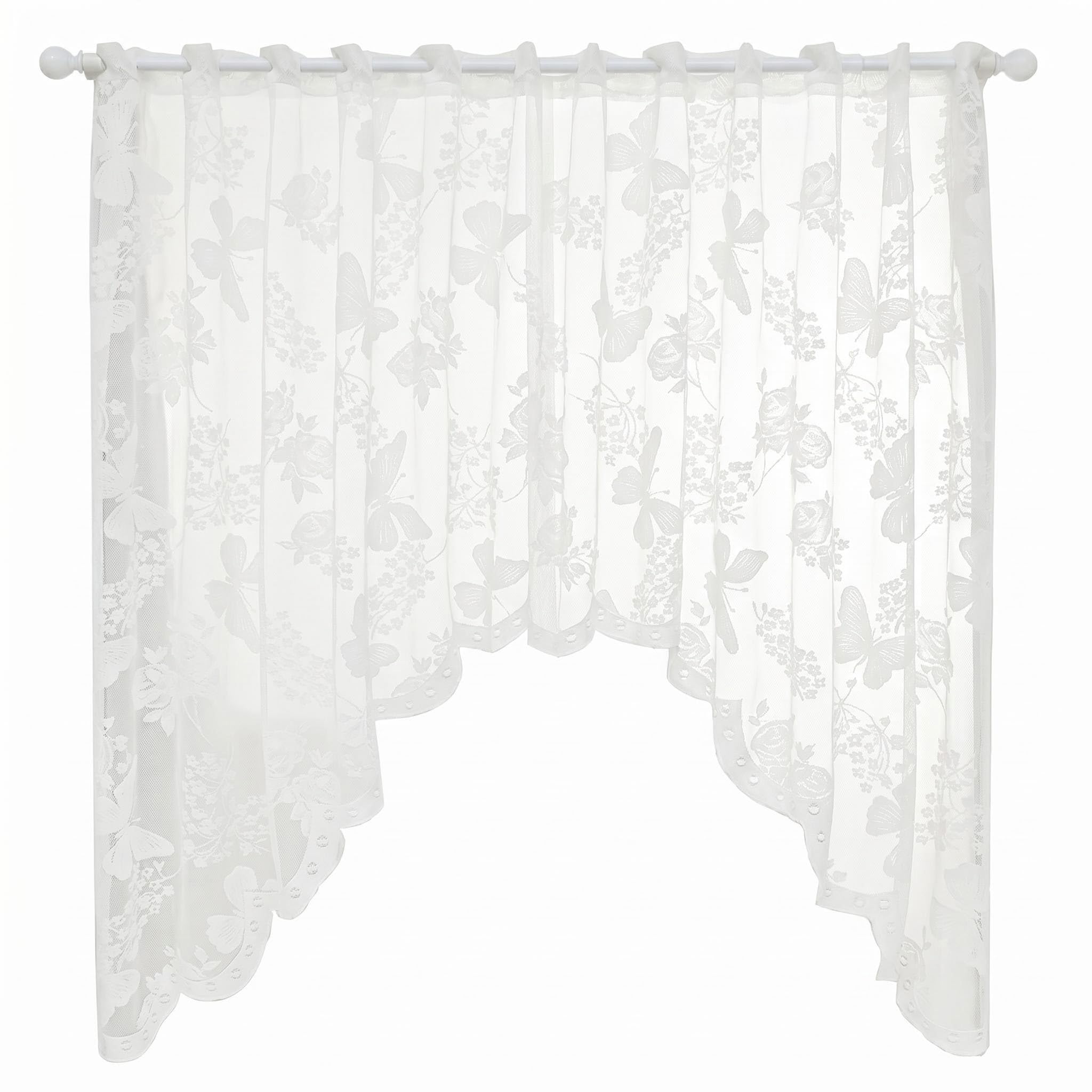 Cretvestsar White Lace Net Curtains Floral & Butterfly Pattern Lace Curtains for Windows Short Kitchen Curtains Net Curtains for Windows Semi Sheer Curtain for Bedroom Living Room Cafe
